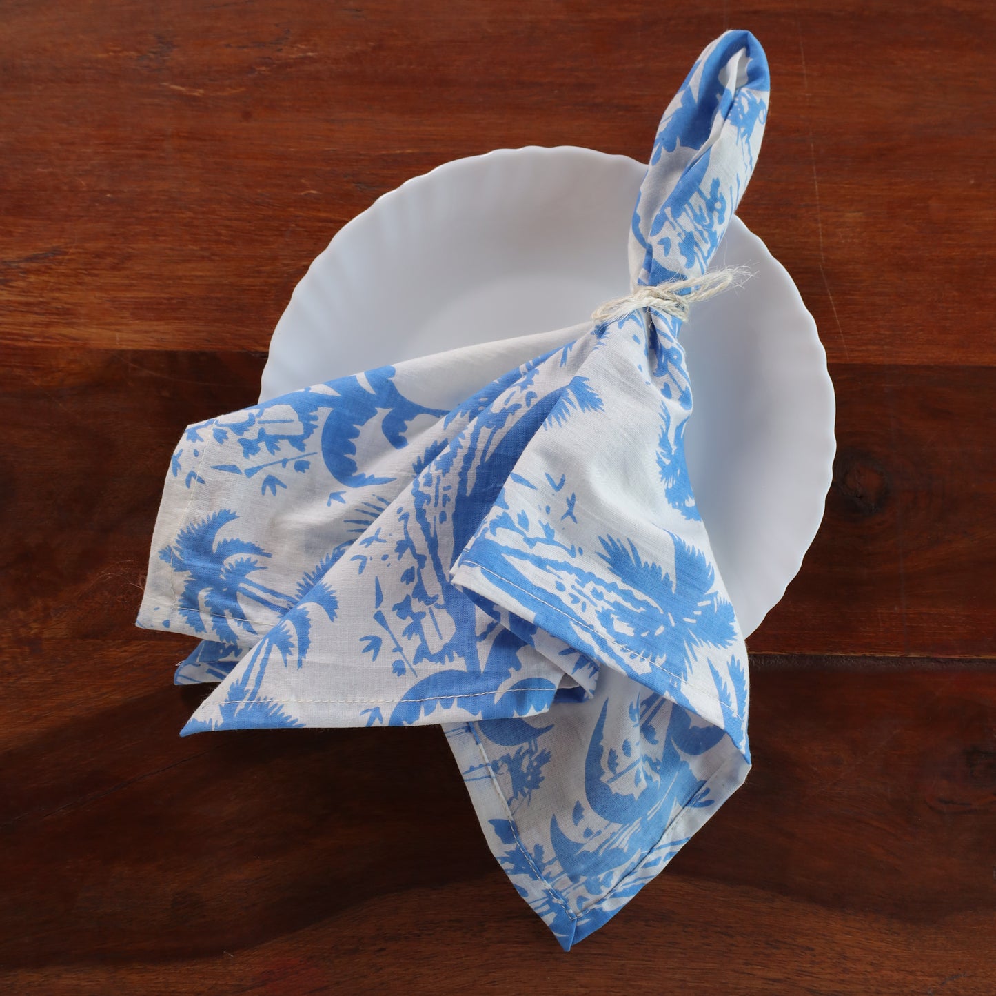 Cotton White Blue Floral Table Napkins