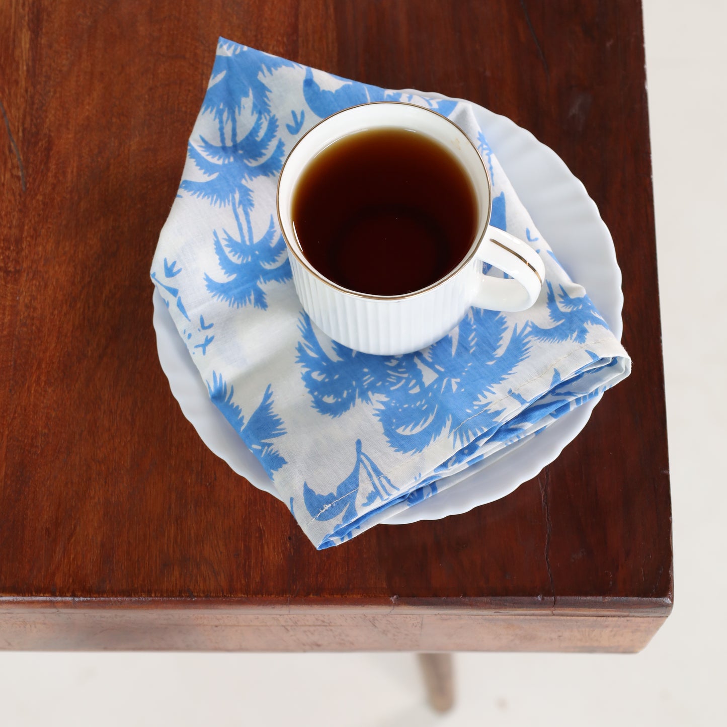 Cotton White Blue Floral Table Napkins