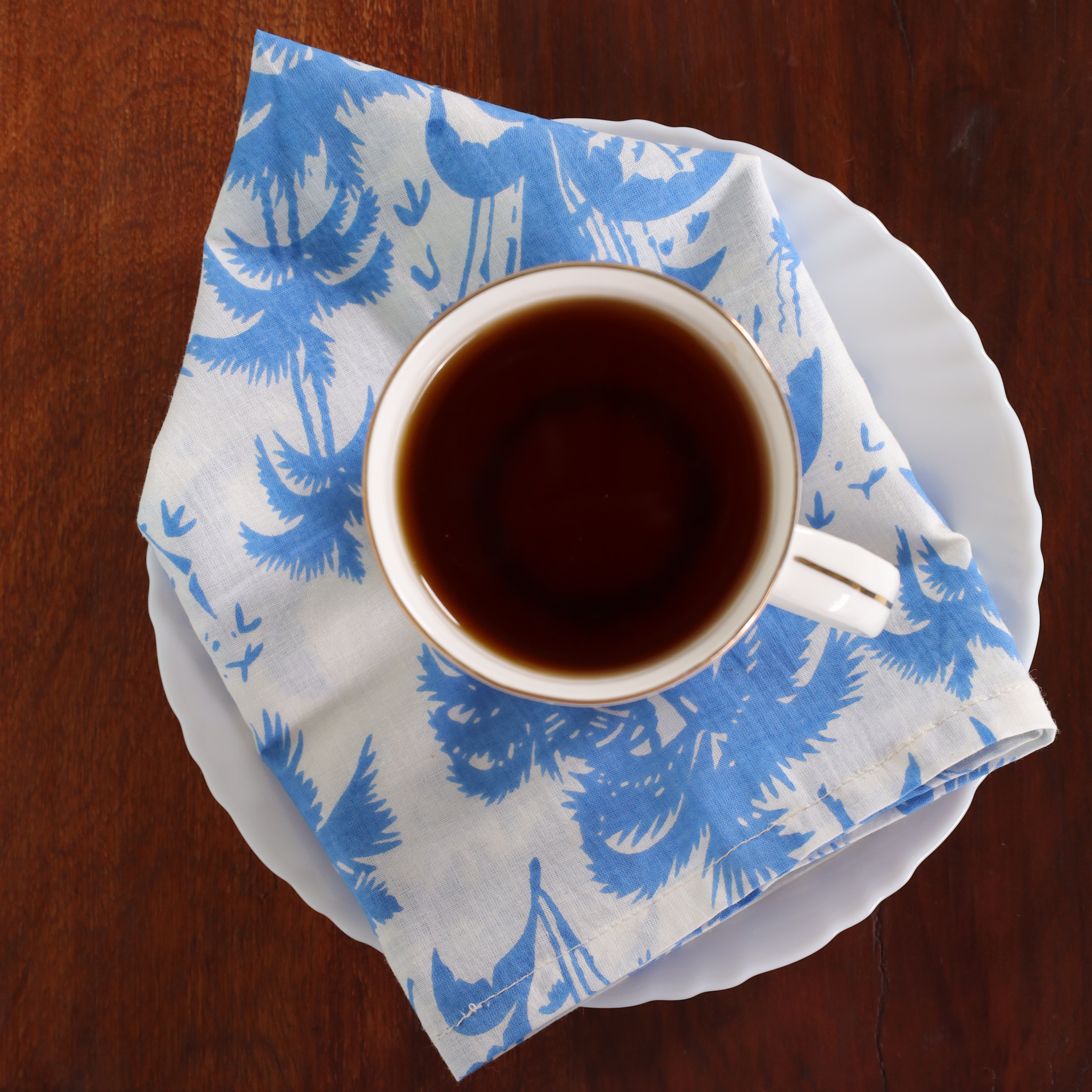 Cotton White Blue Floral Table Napkins