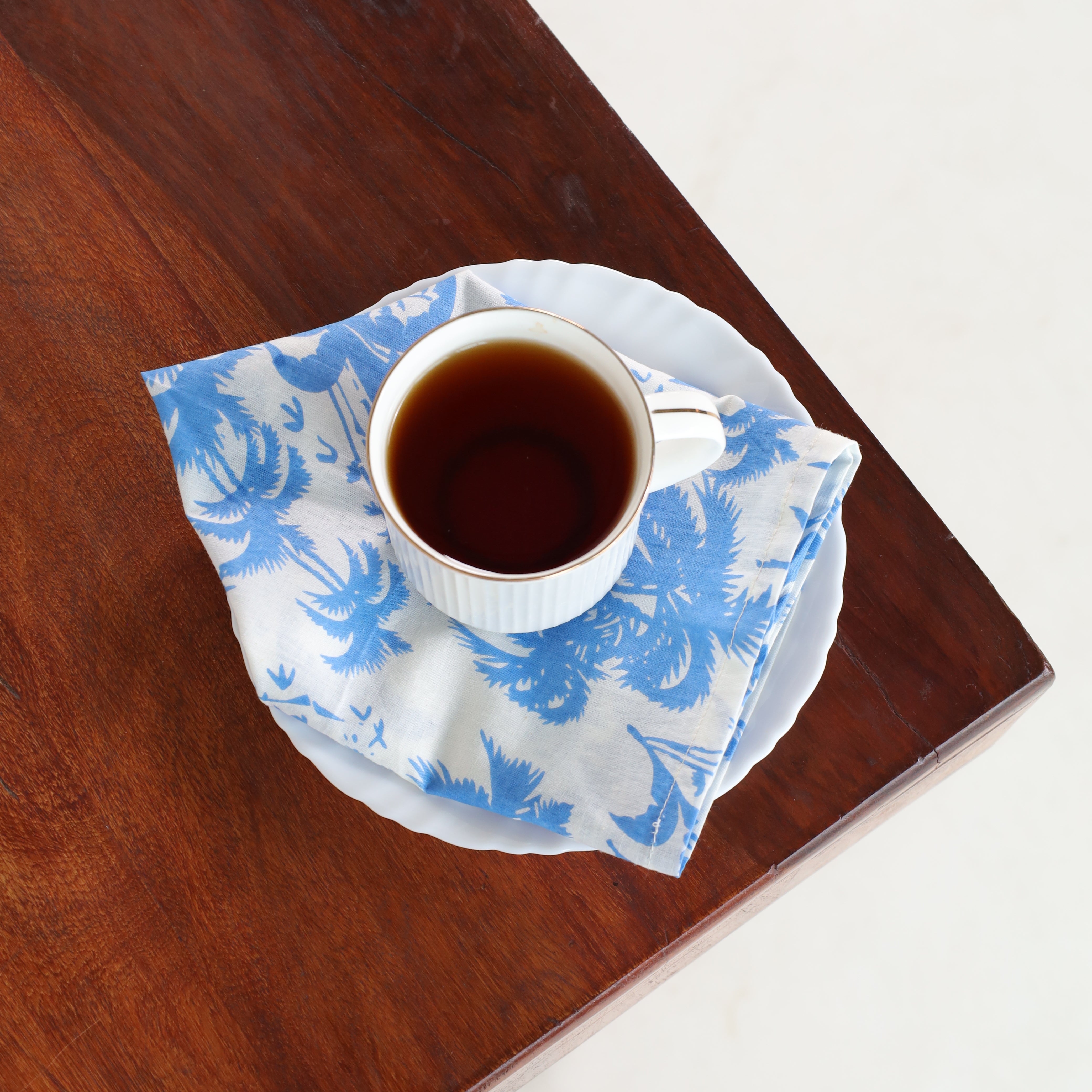 Cotton White Blue Floral Table Napkins