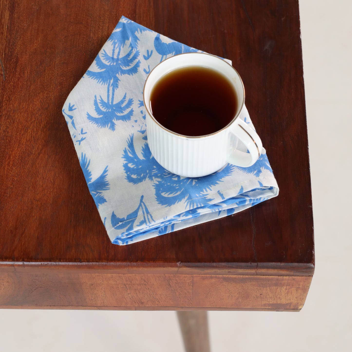 Cotton White Blue Floral Table Napkins