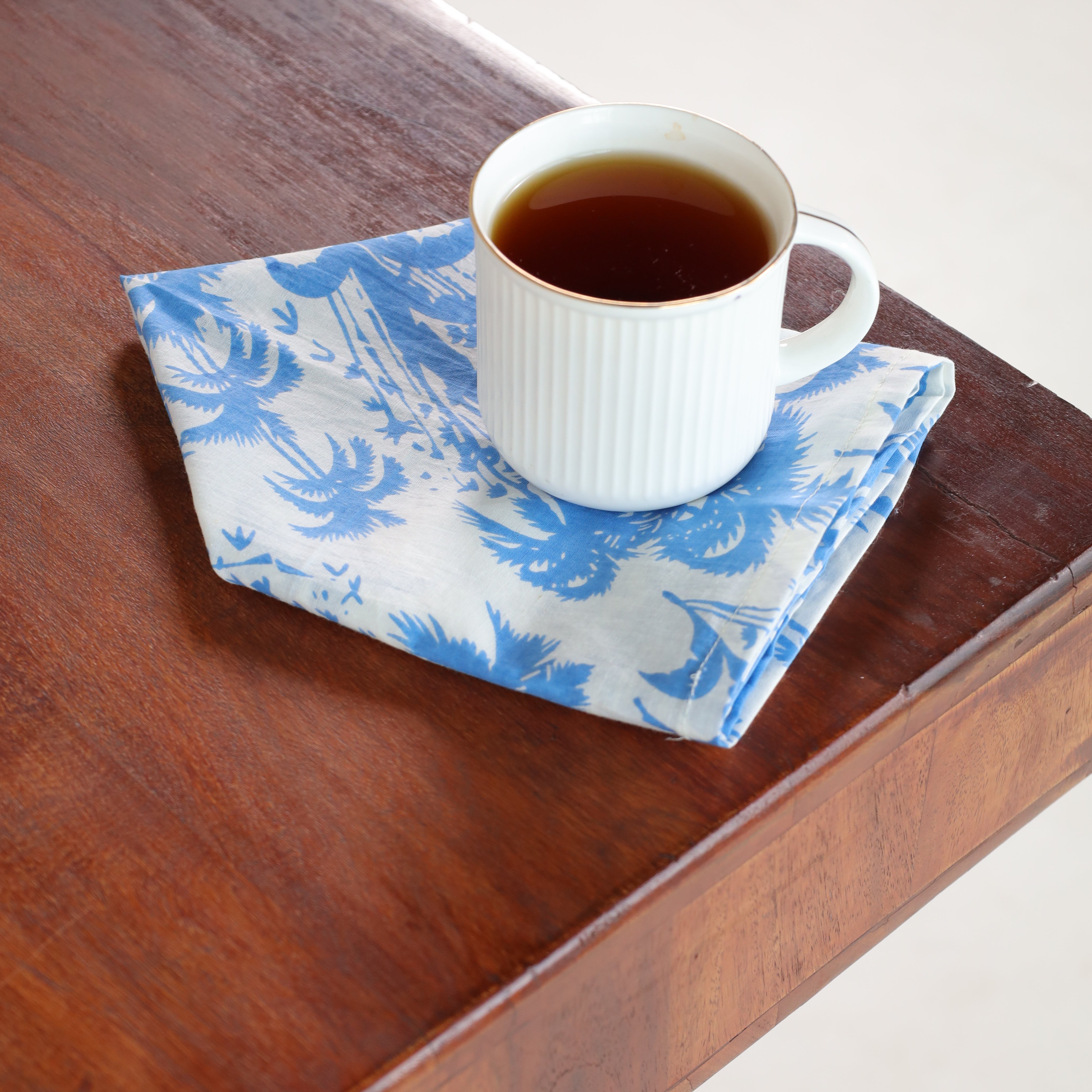 Cotton White Blue Floral Table Napkins