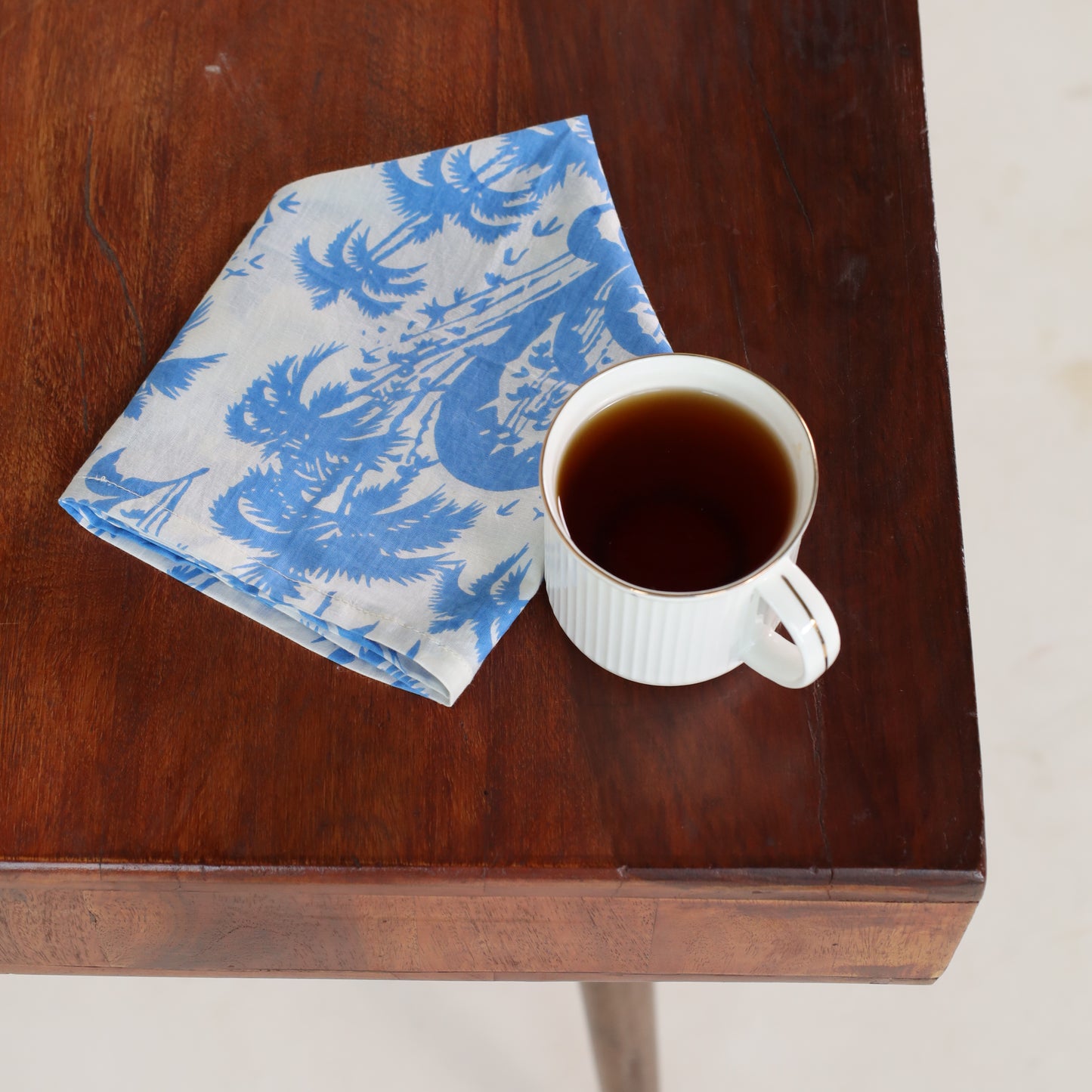 Cotton White Blue Floral Table Napkins