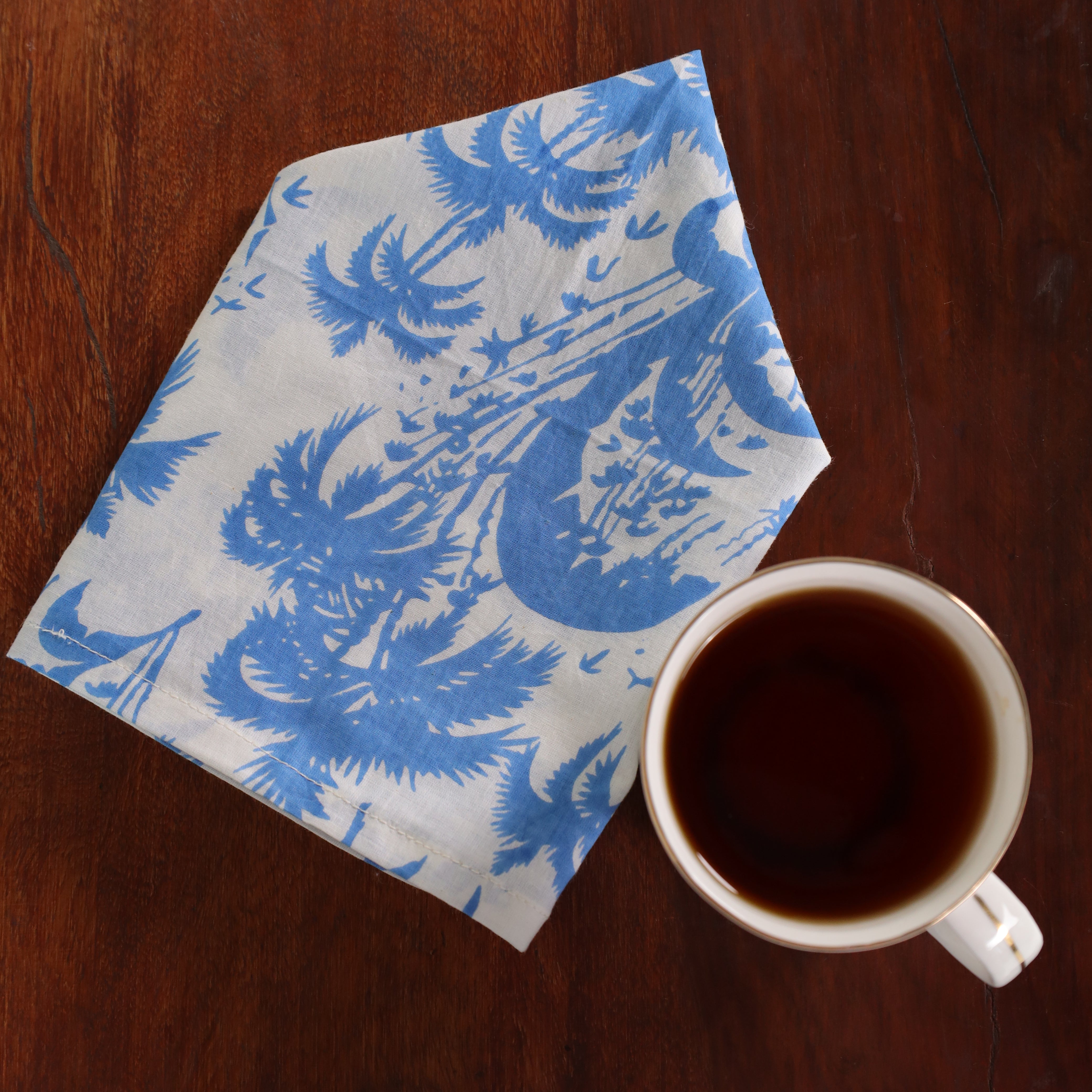 Cotton White Blue Floral Table Napkins