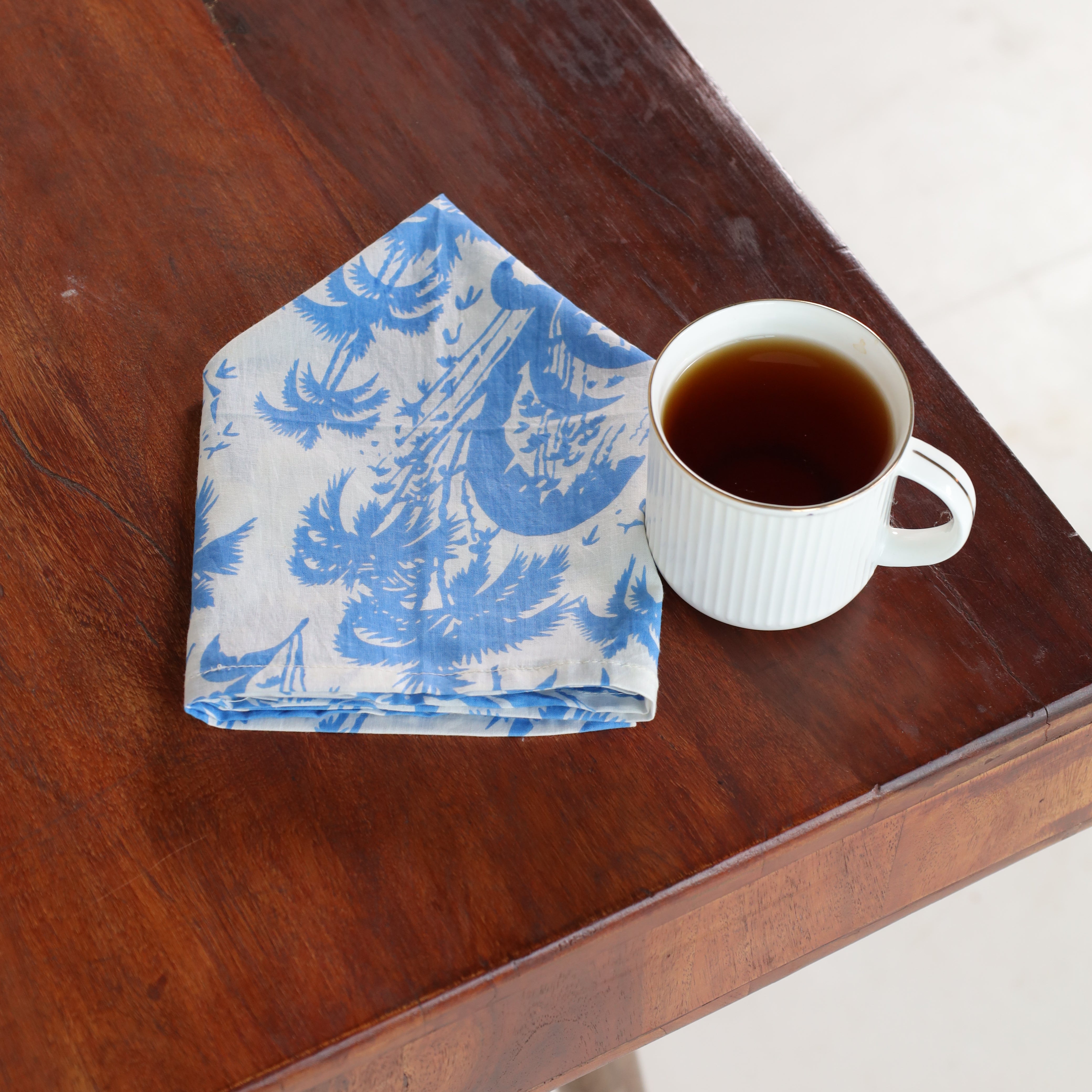 Cotton White Blue Floral Table Napkins