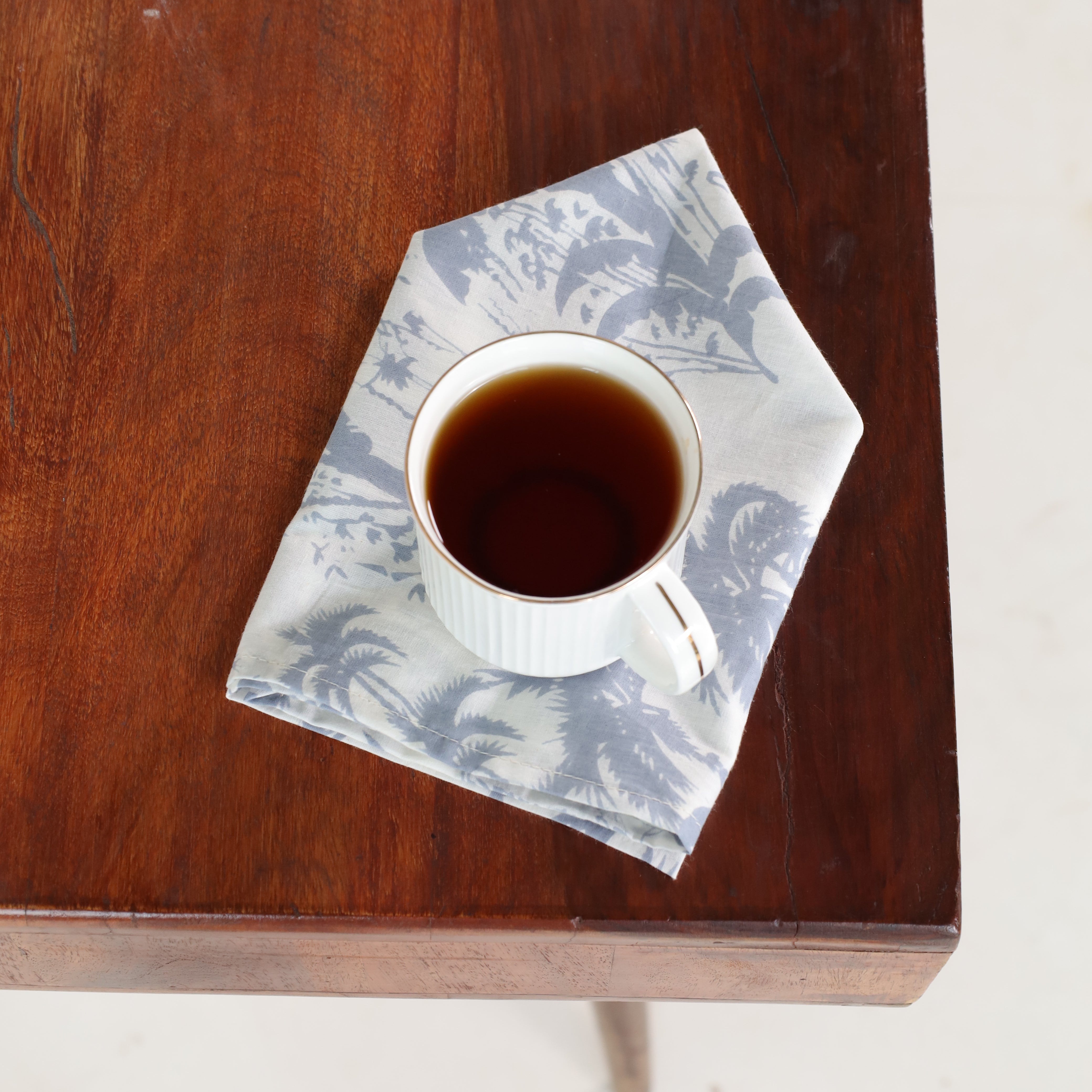 White Cotton grey Floral Table Napkins