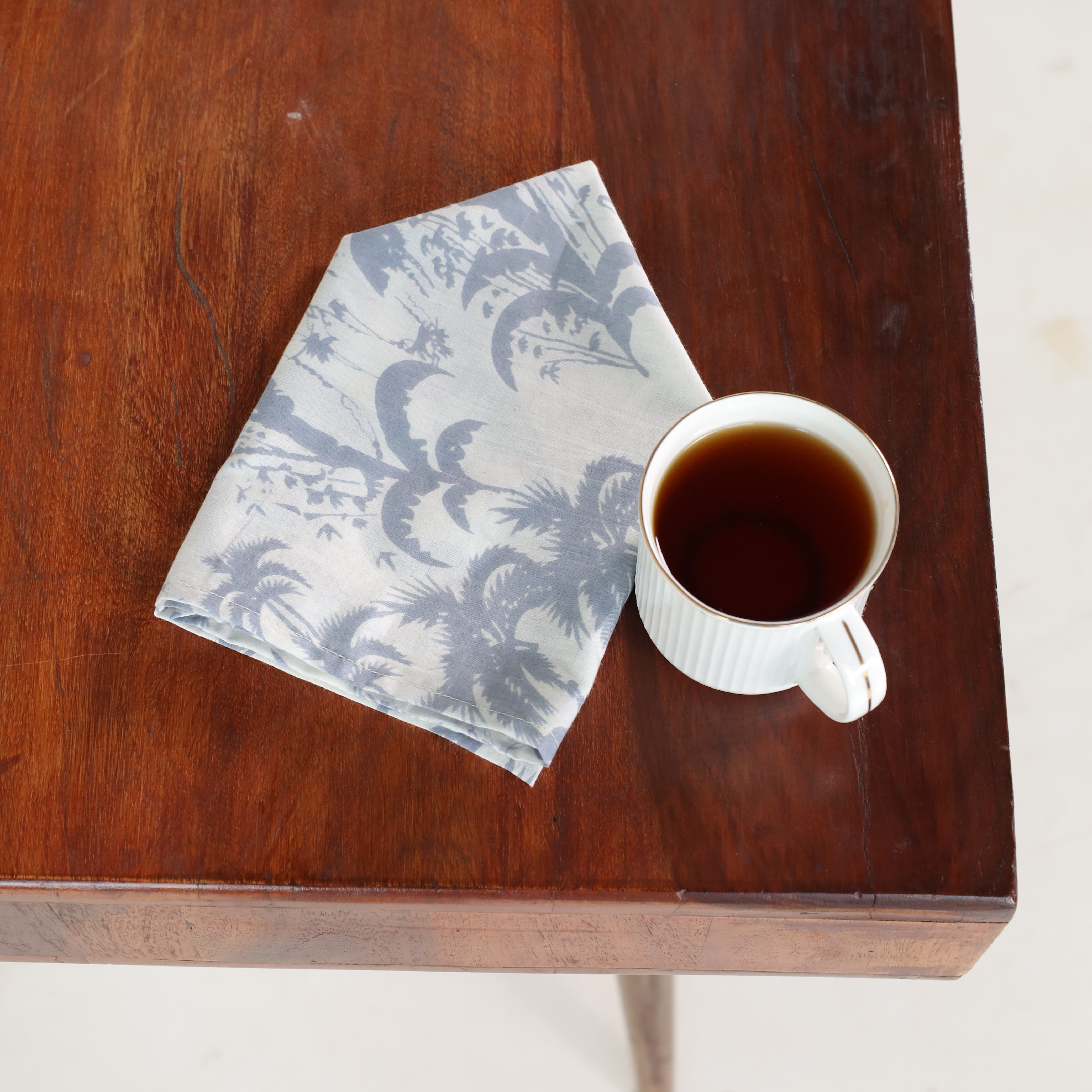 White Cotton grey Floral Table Napkins