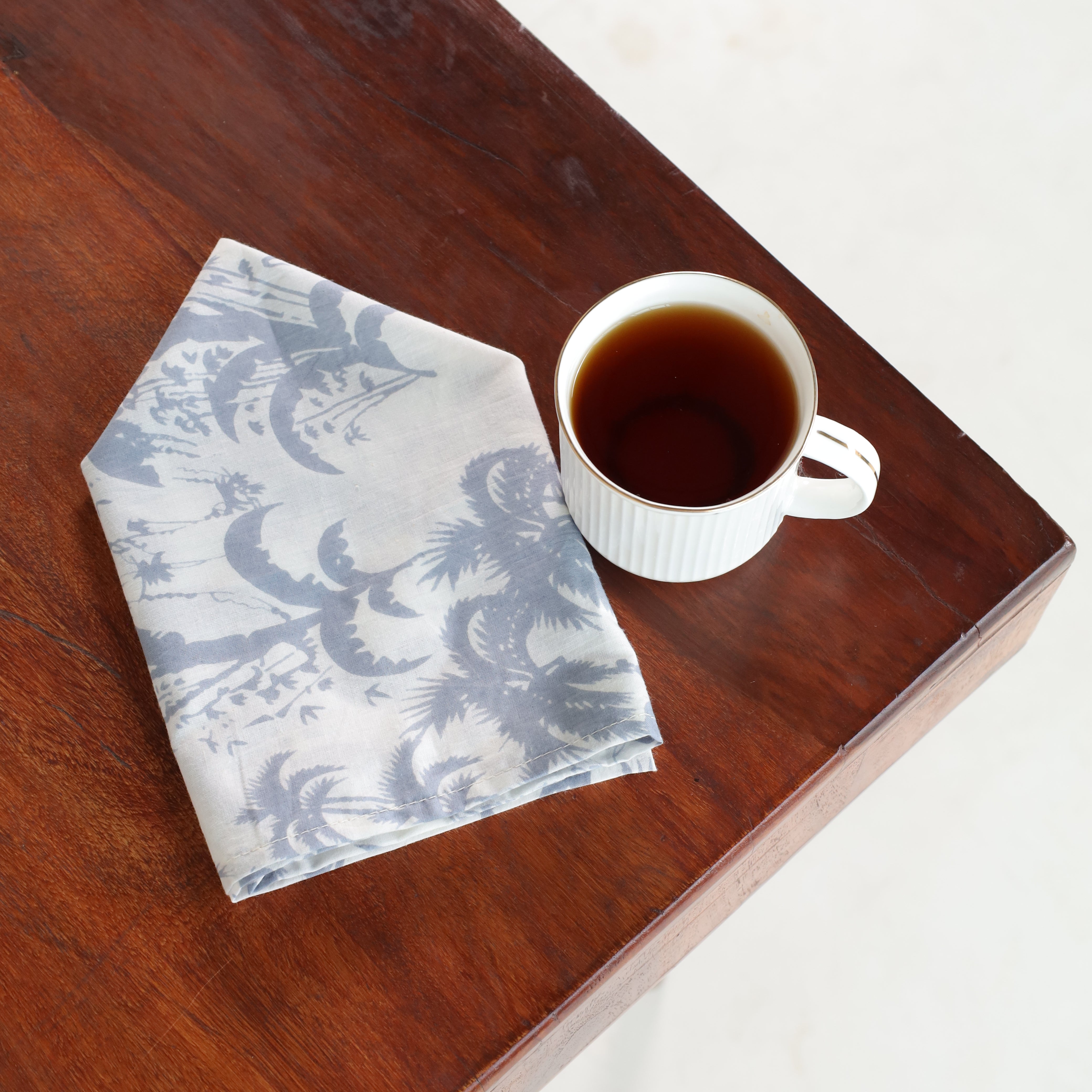 White Cotton grey Floral Table Napkins