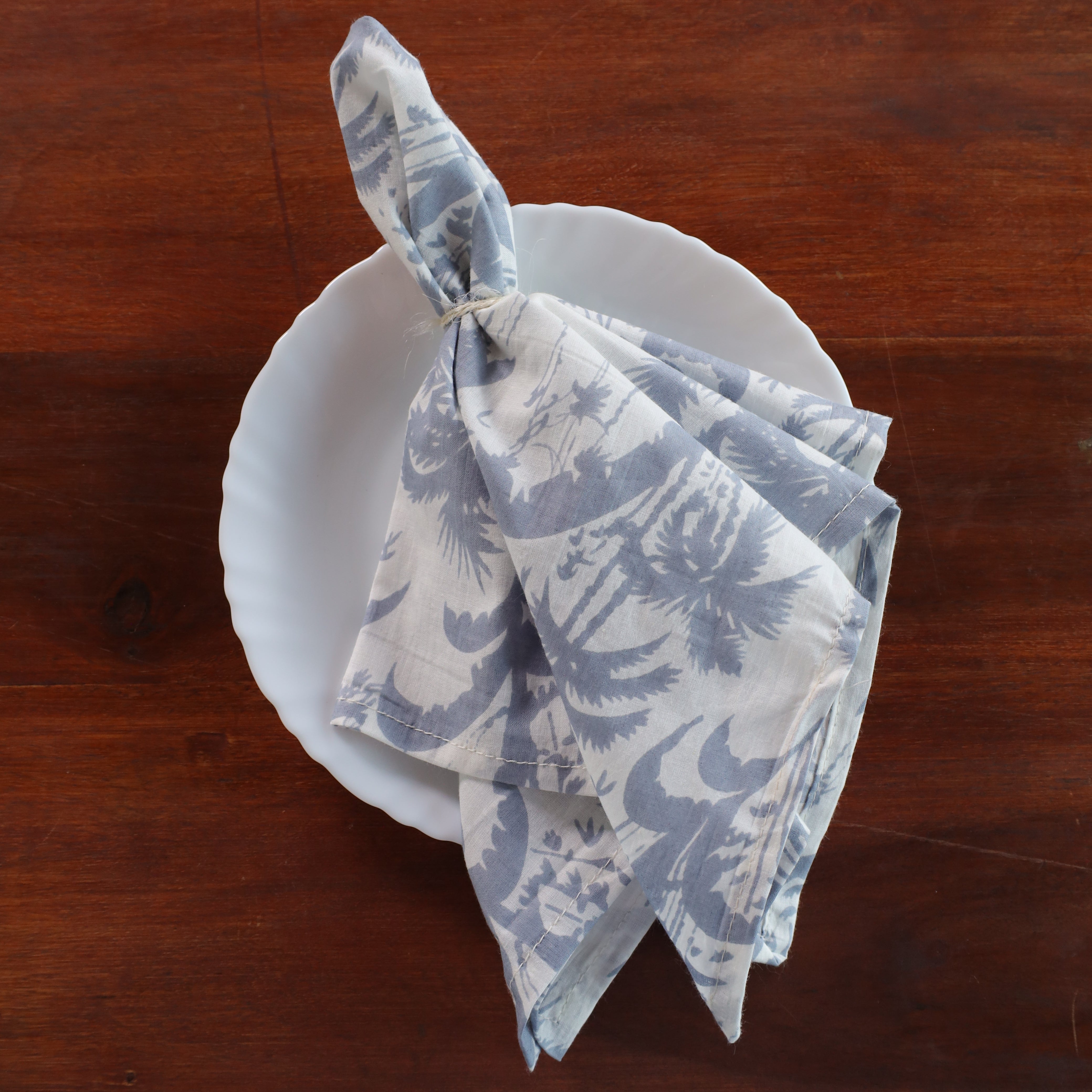 White Cotton grey Floral Table Napkins