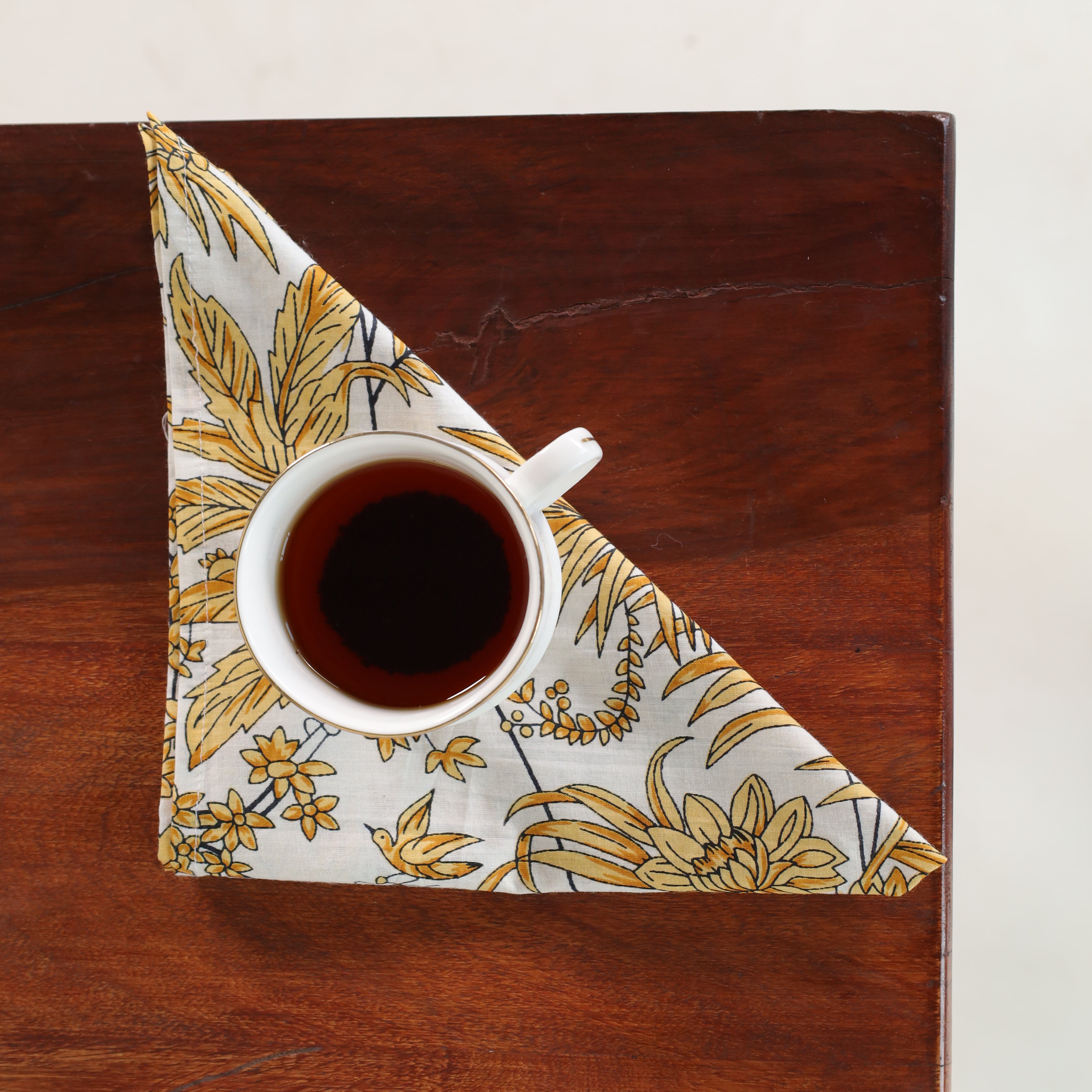 White Cotton Yellow  Floral Table Napkins