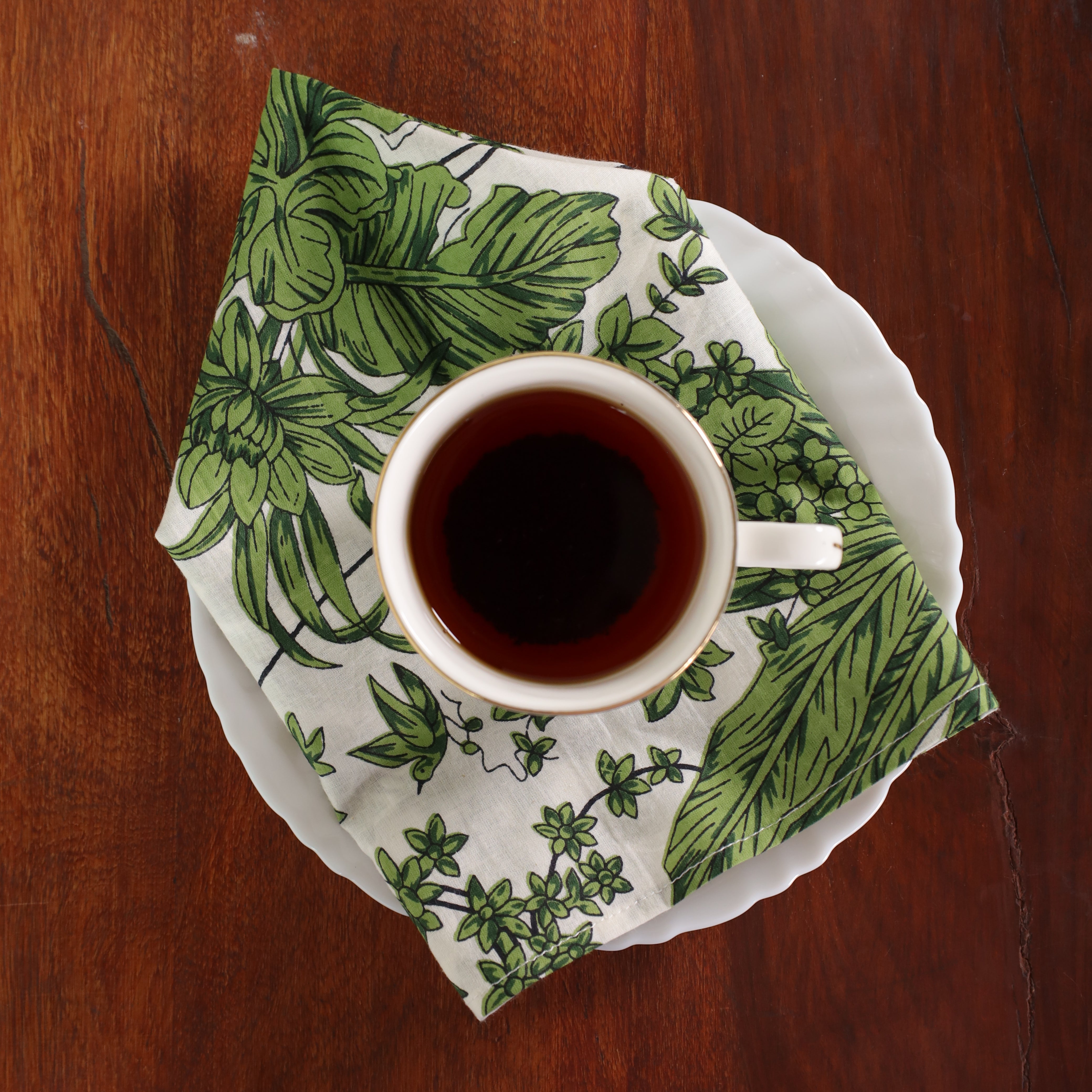 White Cotton Green Floral Table Napkins