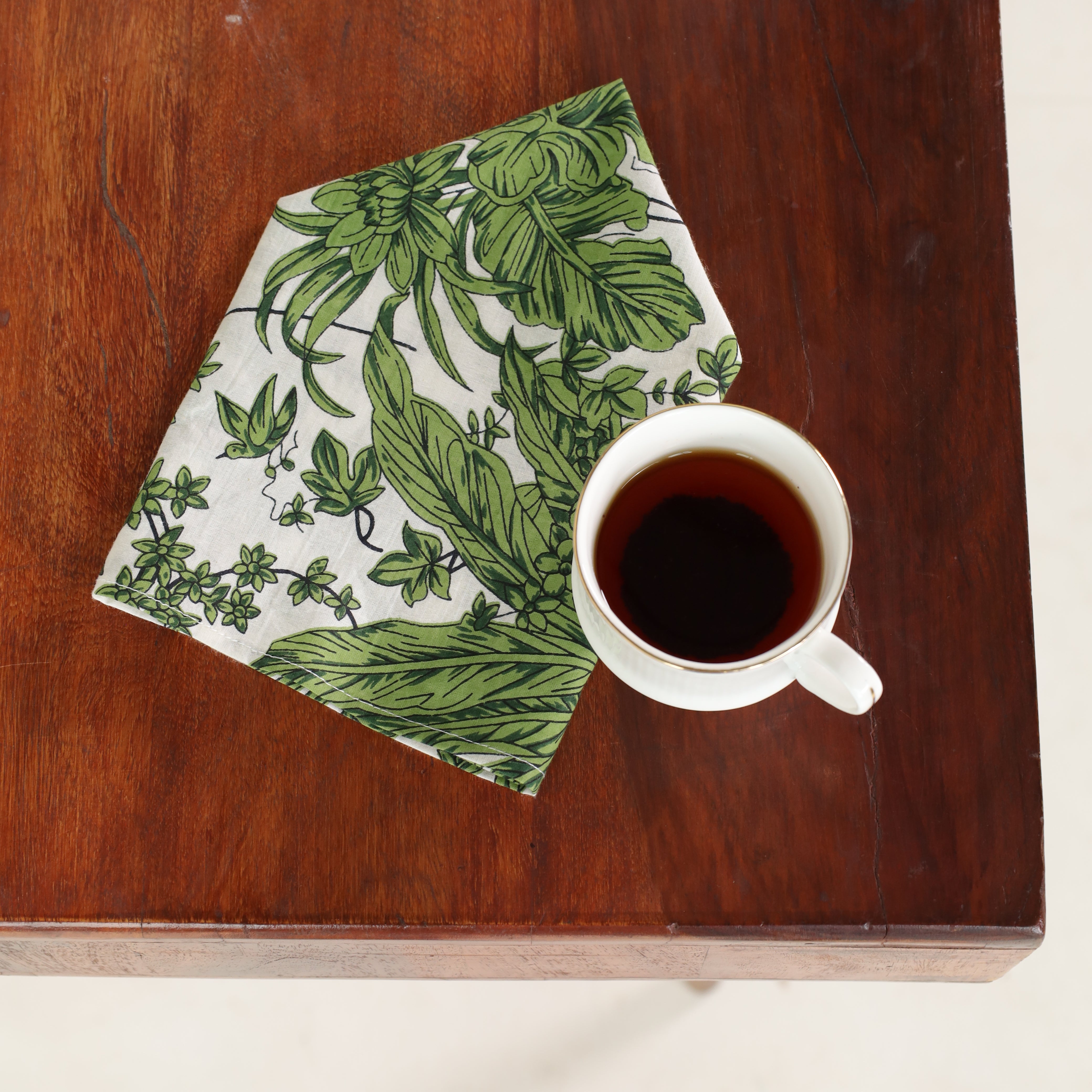 White Cotton Green Floral Table Napkins