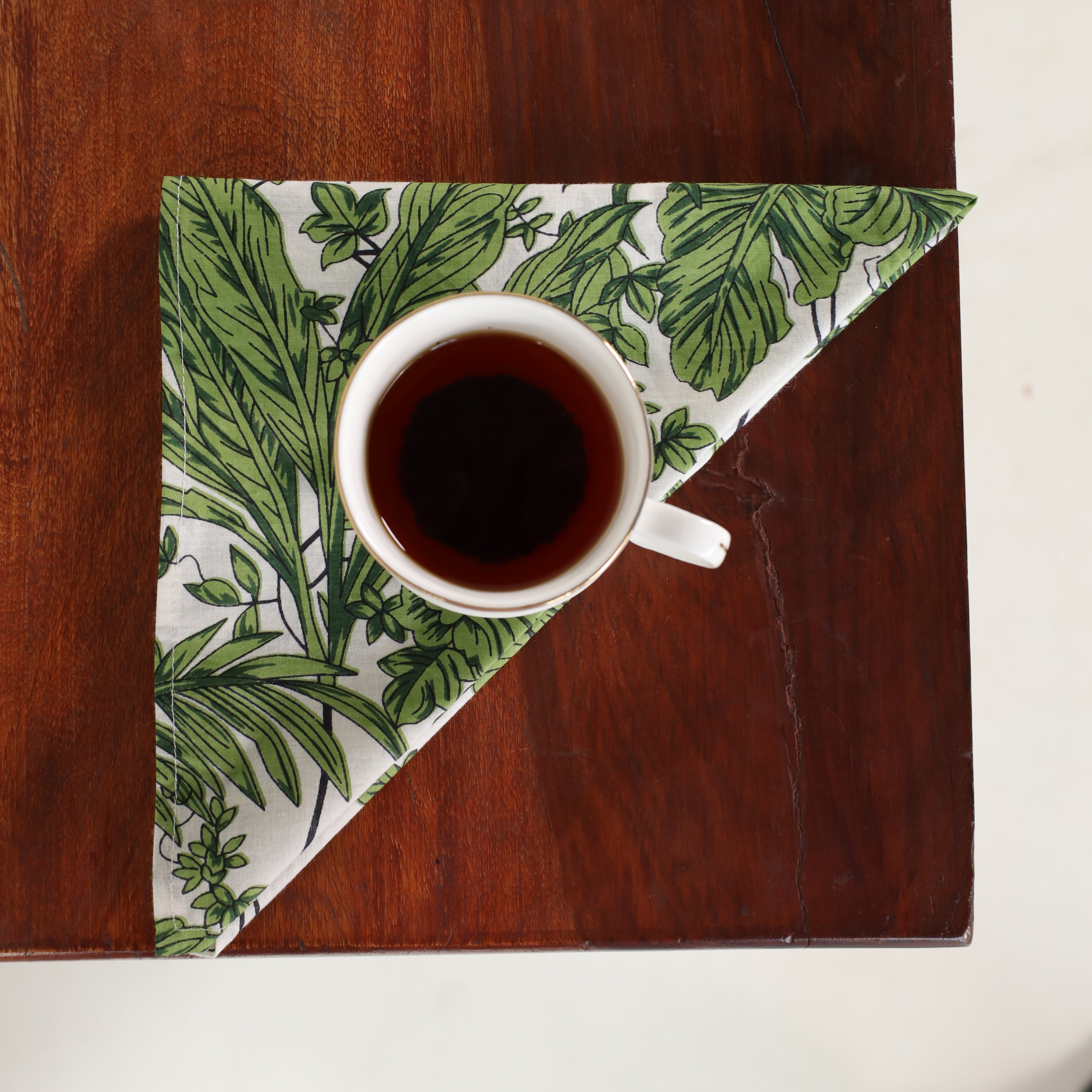 White Cotton Green Floral Table Napkins