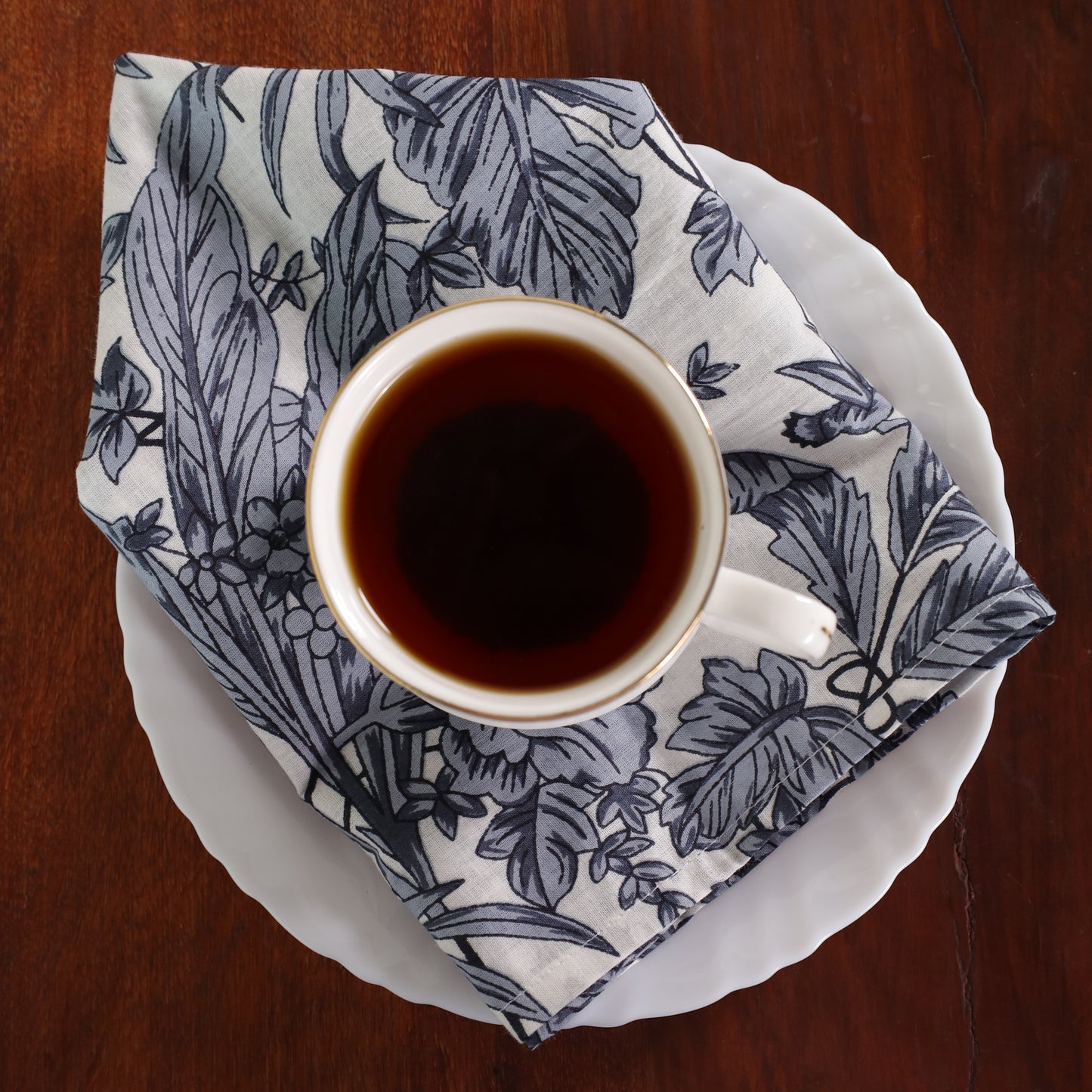 White Cotton Grey Floral Table Napkins