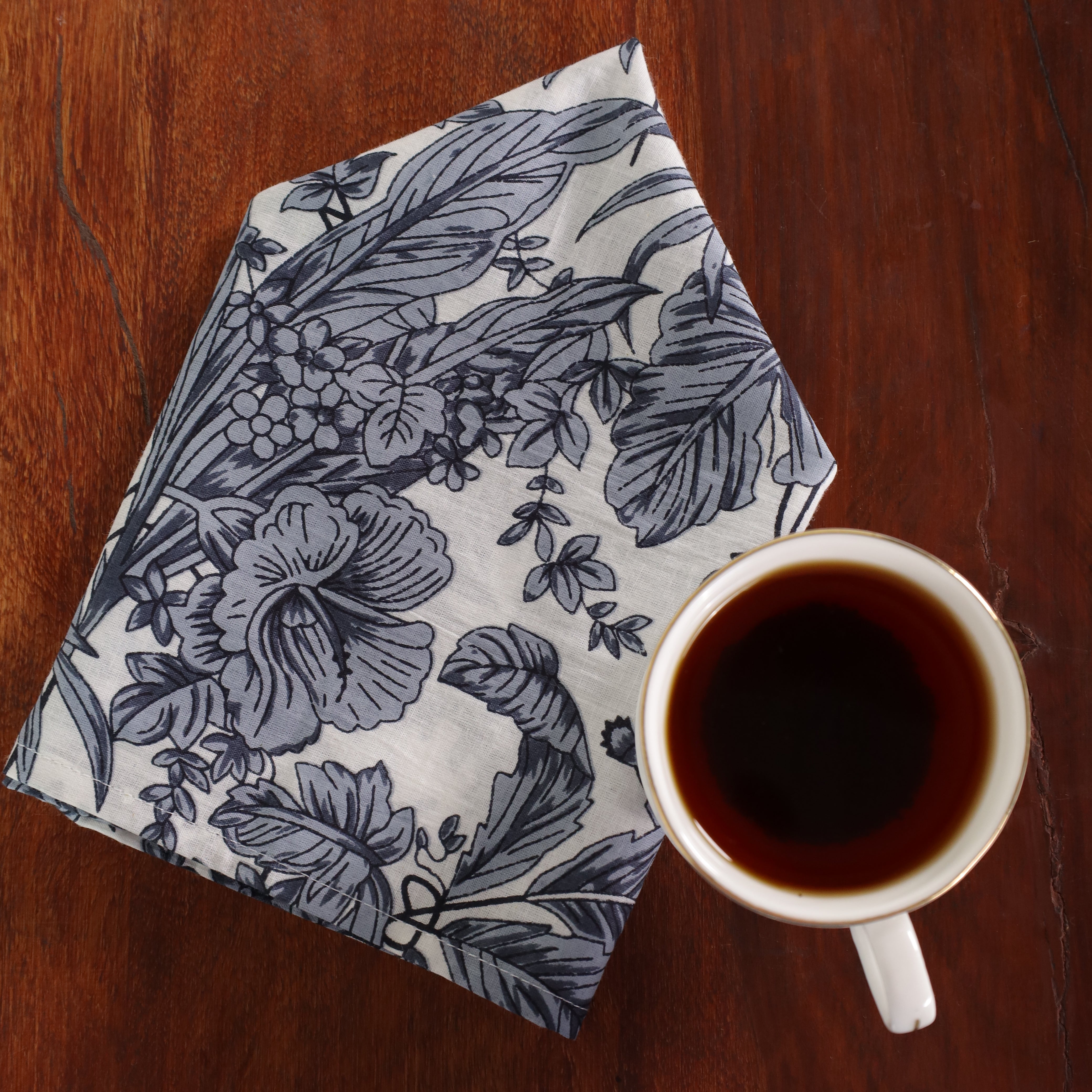 White Cotton Grey Floral Table Napkins