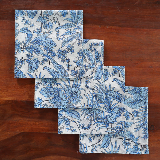 White Cotton Blue Floral Table Napkins