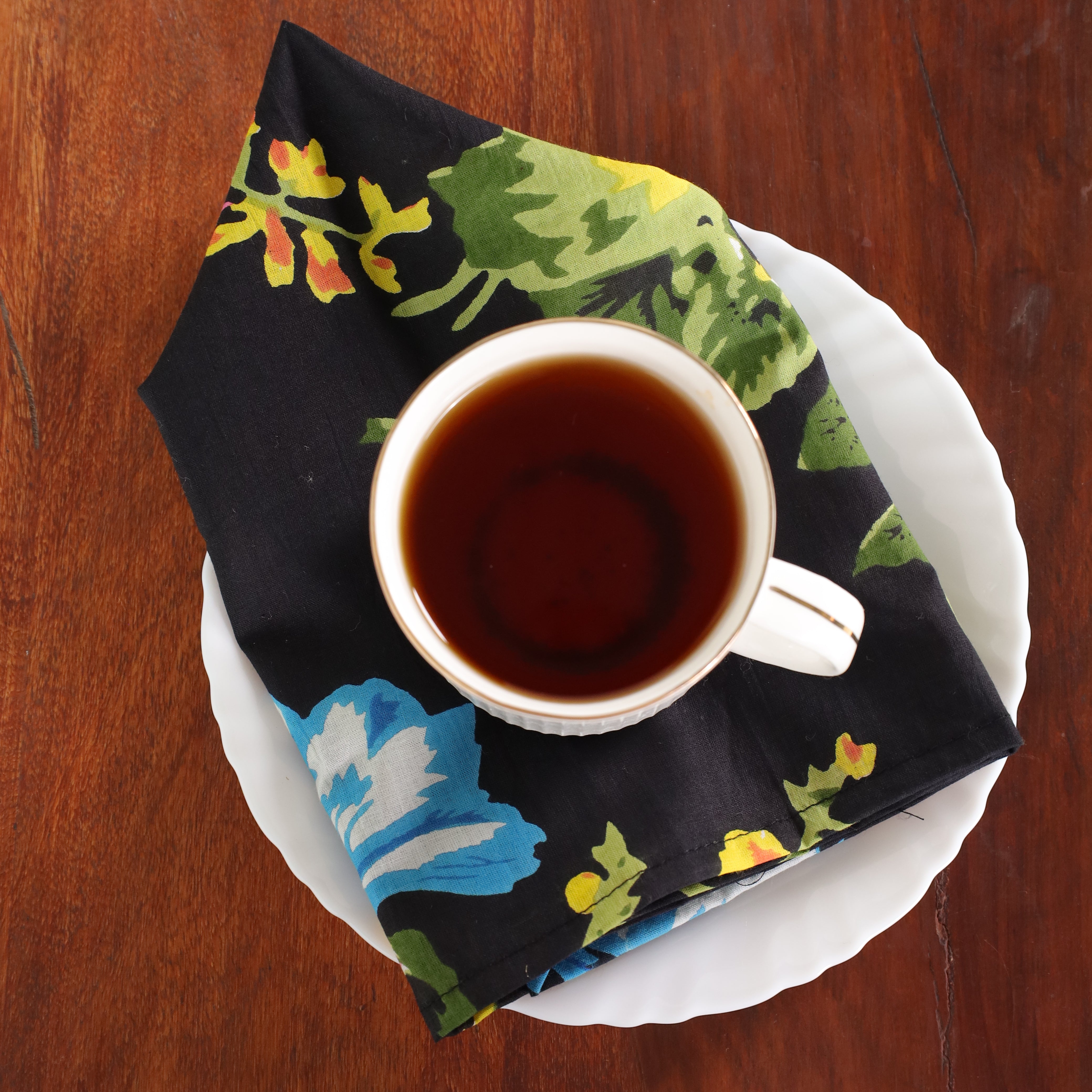 Black Cotton Green Floral Table Napkins