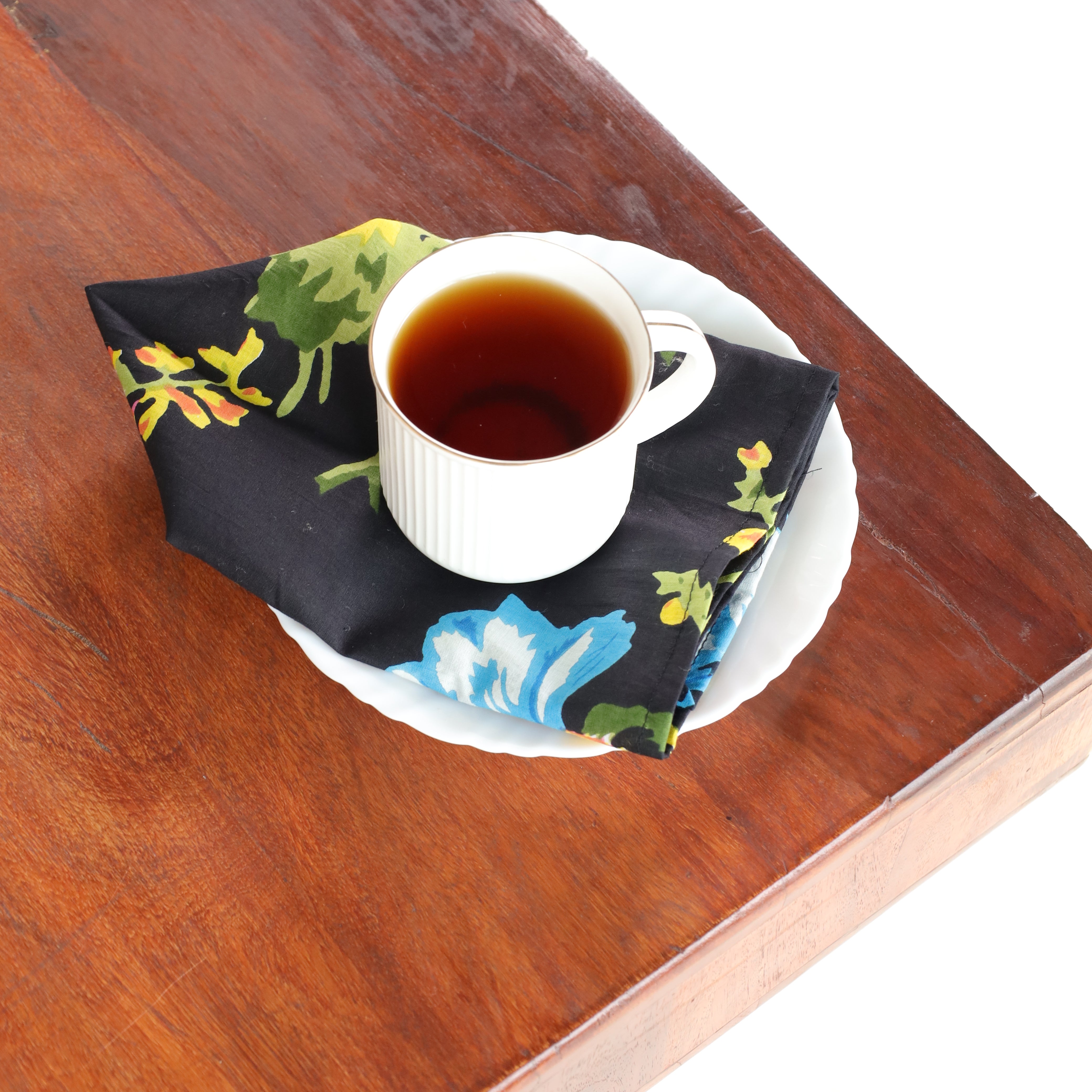 Black Cotton Green Floral Table Napkins