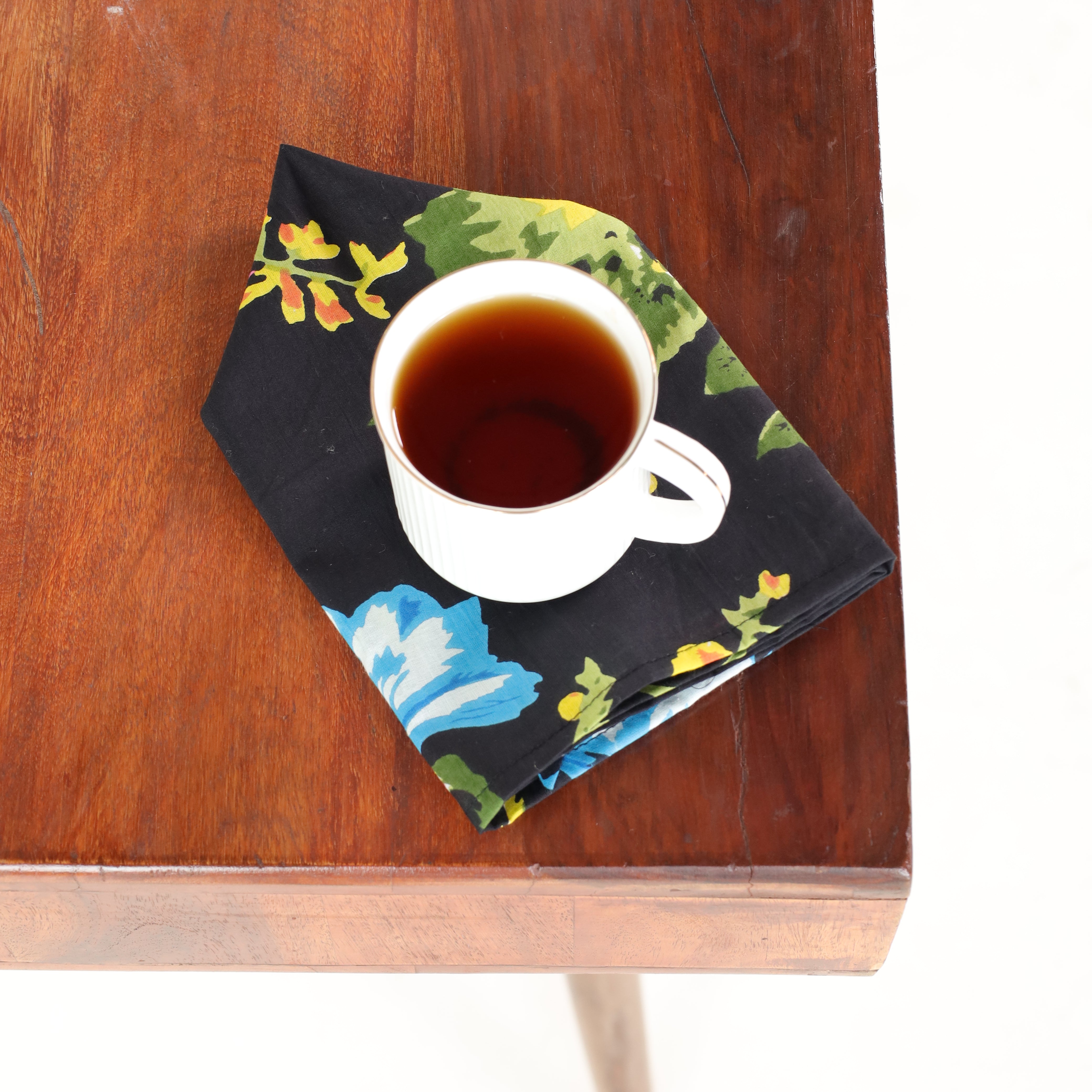 Black Cotton Green Floral Table Napkins