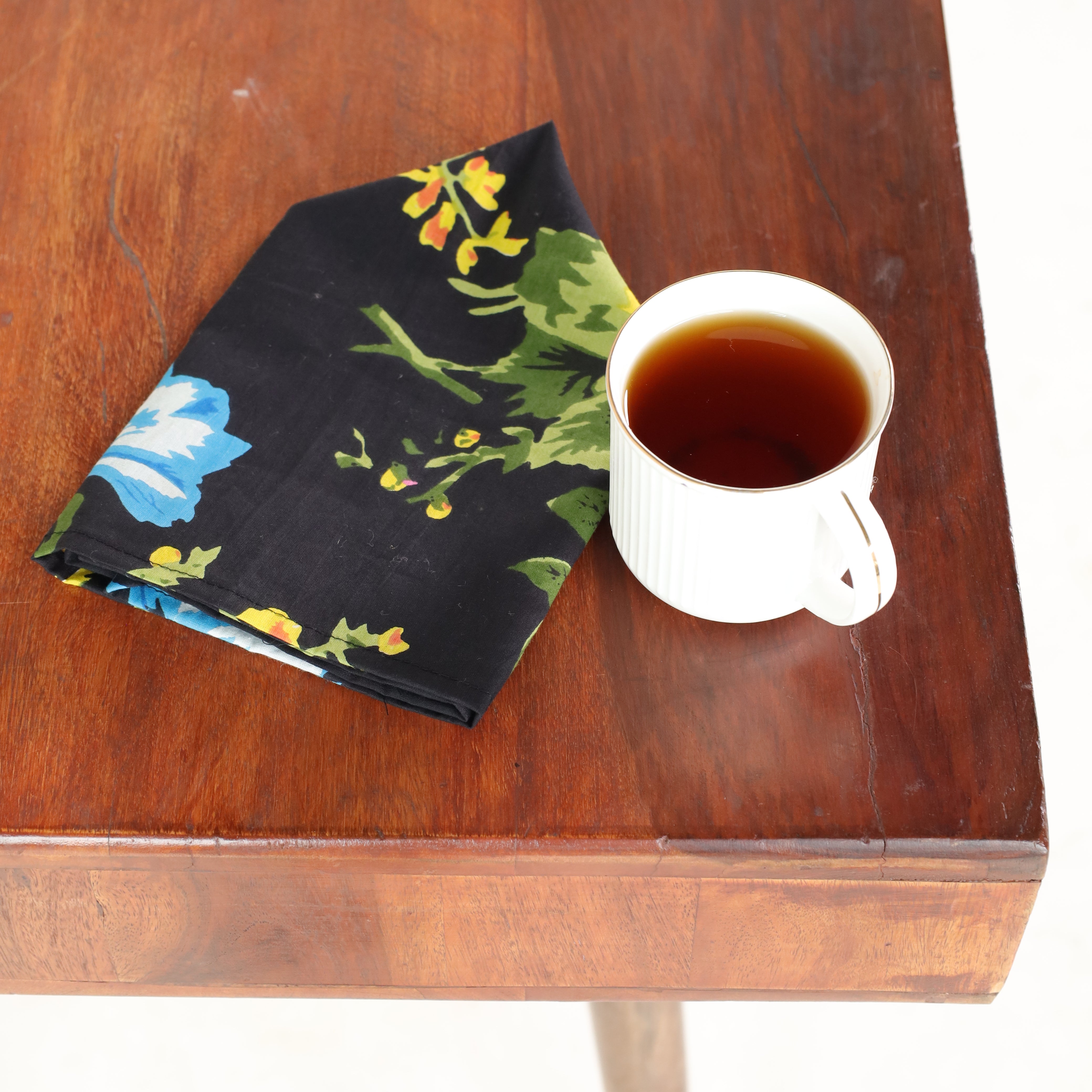 Black Cotton Green Floral Table Napkins