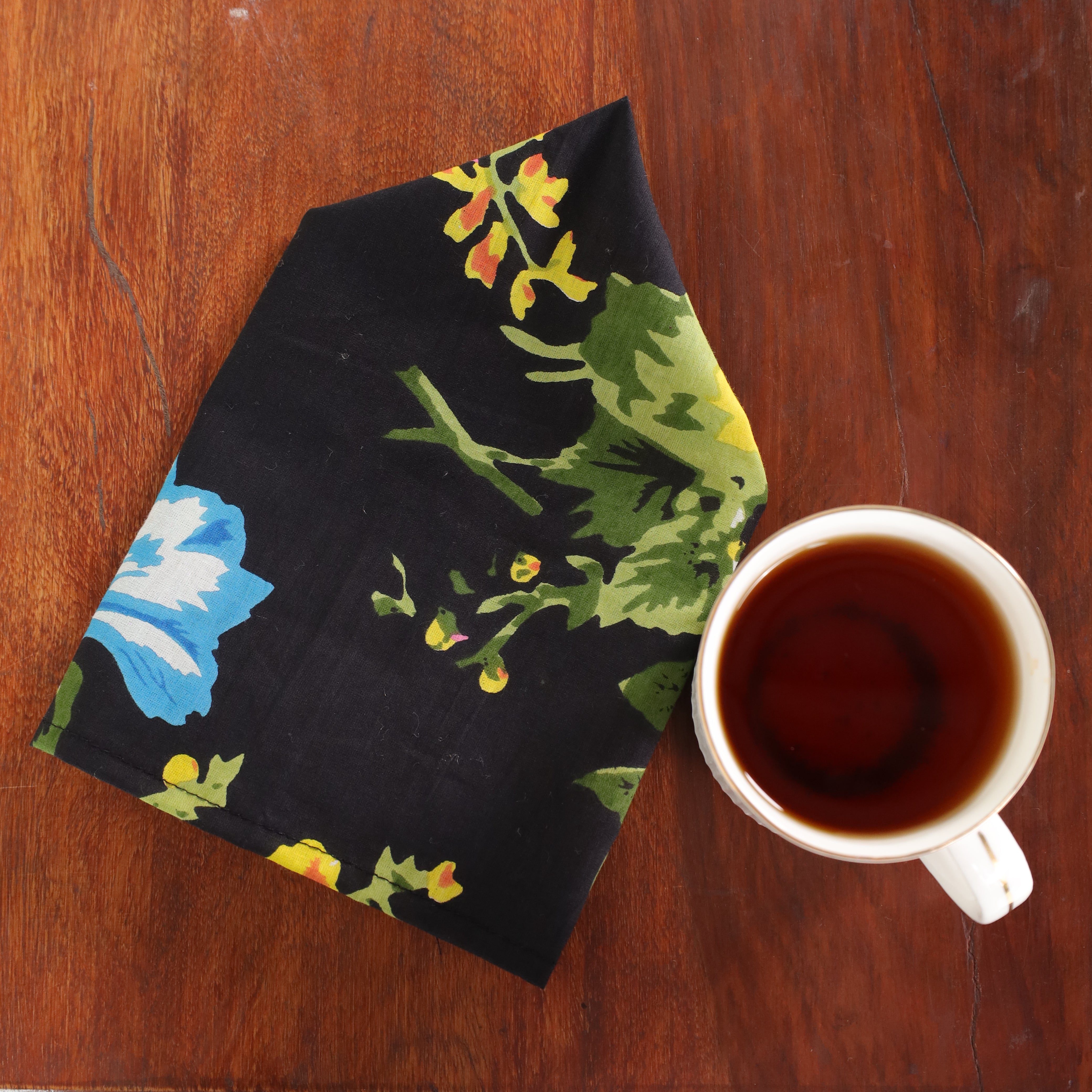 Black Cotton Green Floral Table Napkins