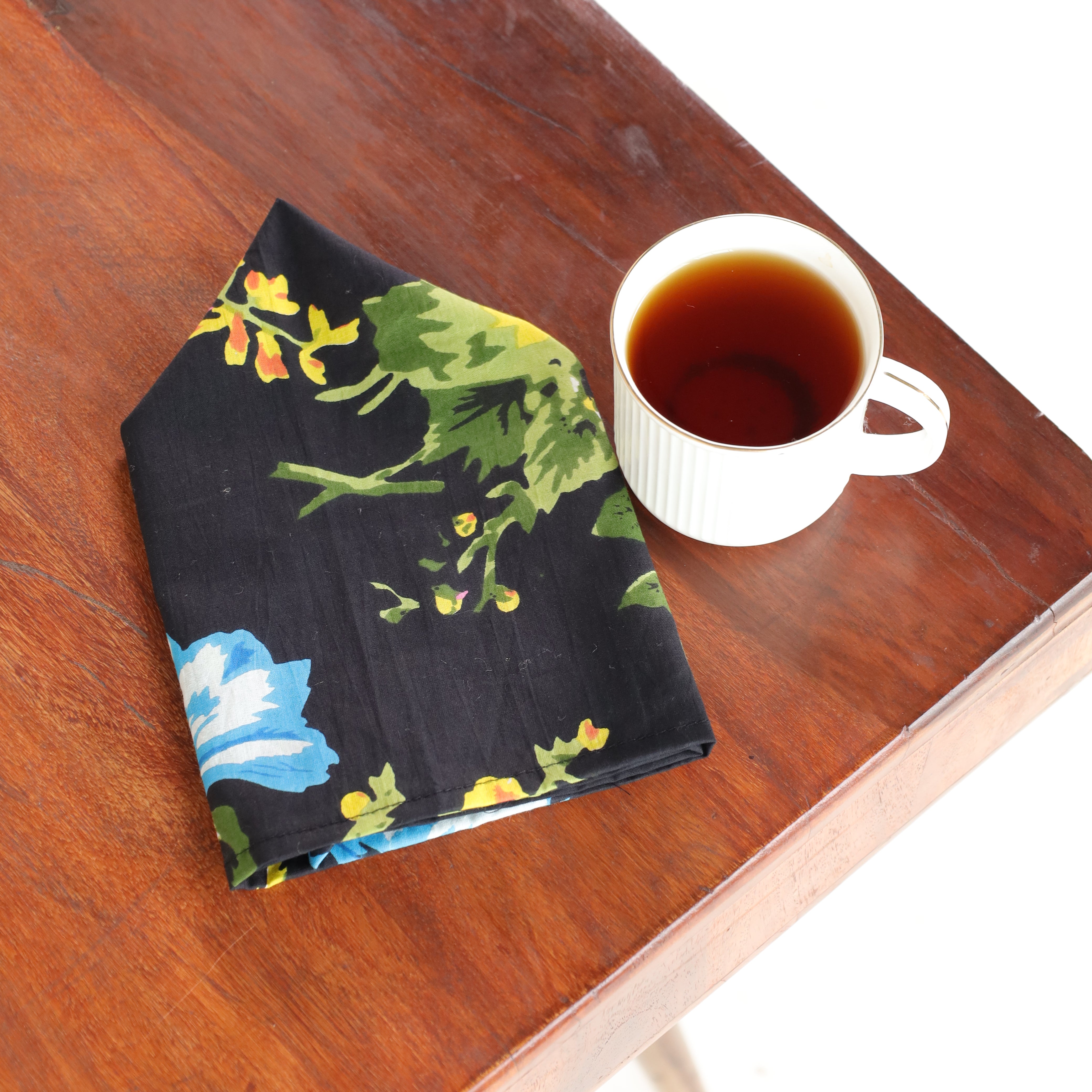 Black Cotton Green Floral Table Napkins