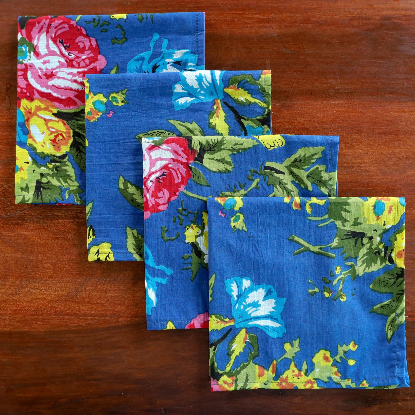 Blue Floral Cotton Table Napkins