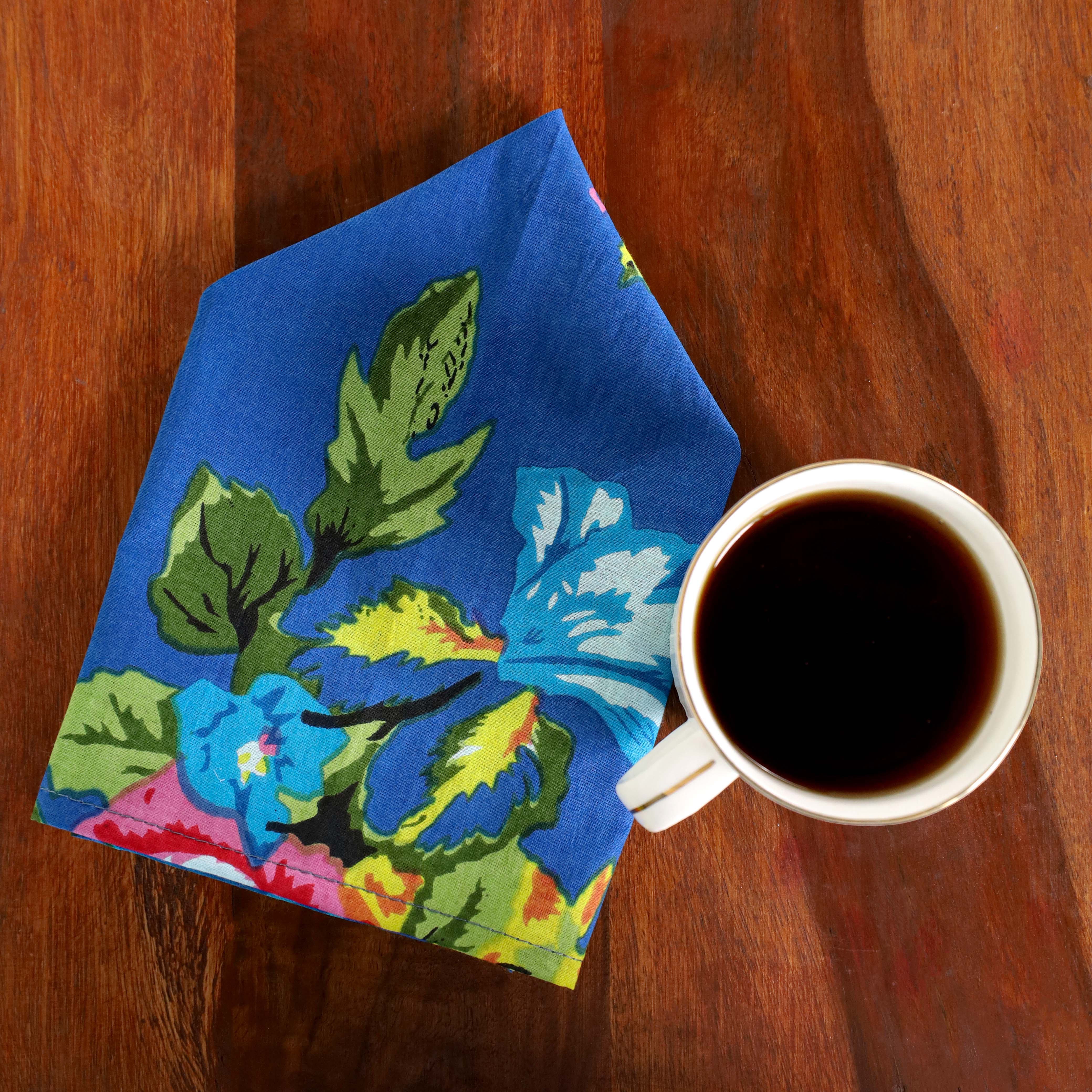 Blue Floral Cotton Table Napkins