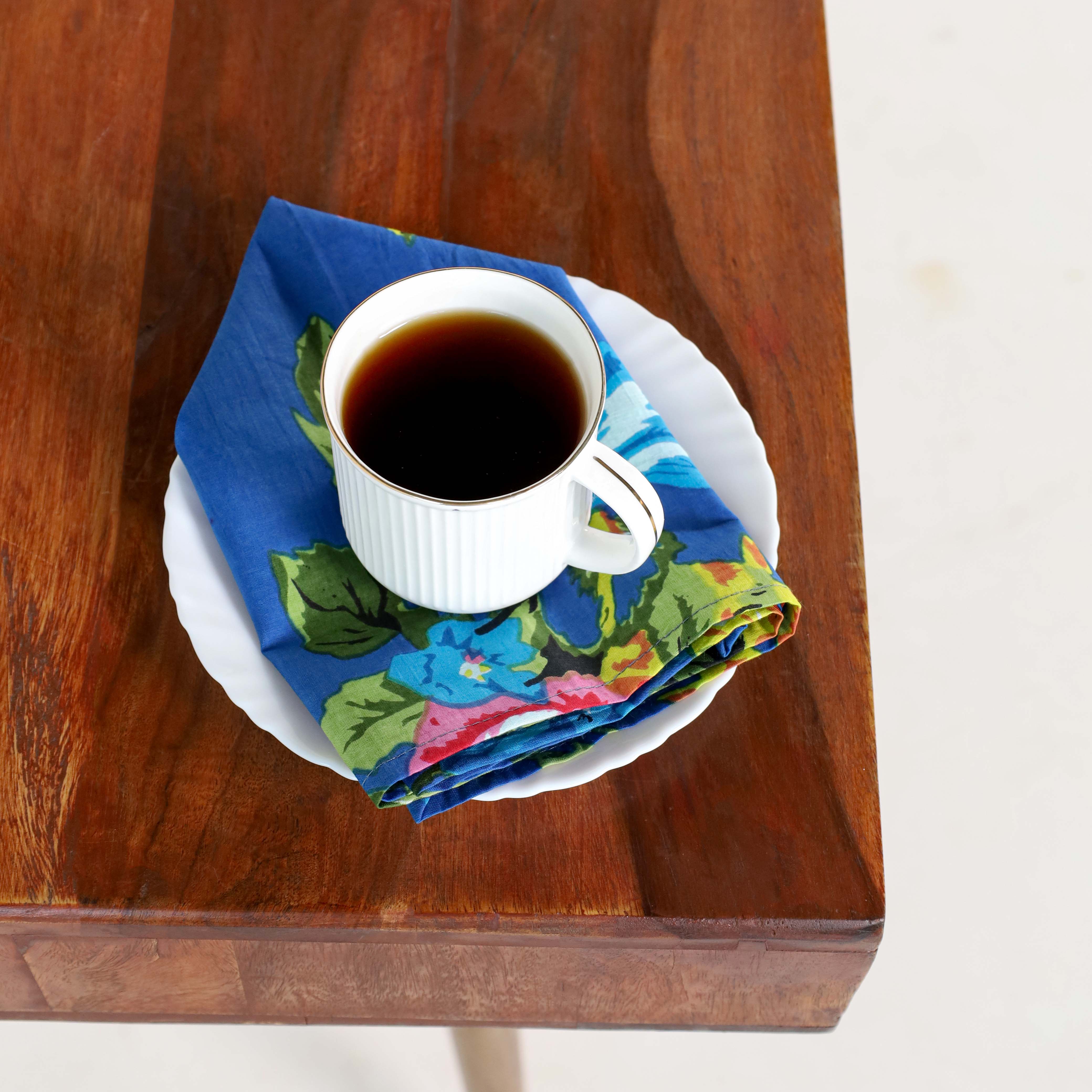 Blue Floral Cotton Table Napkins