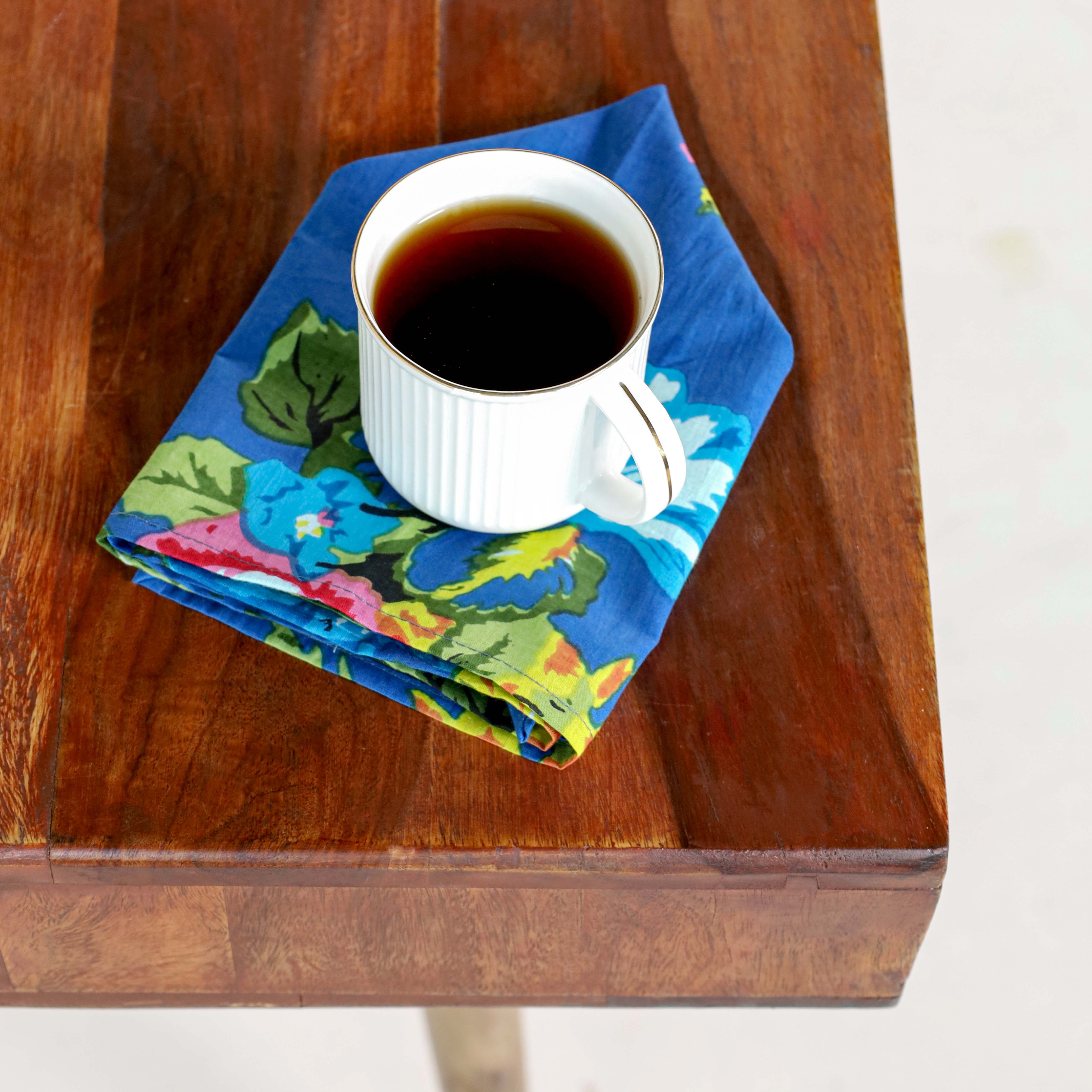 Blue Floral Cotton Table Napkins