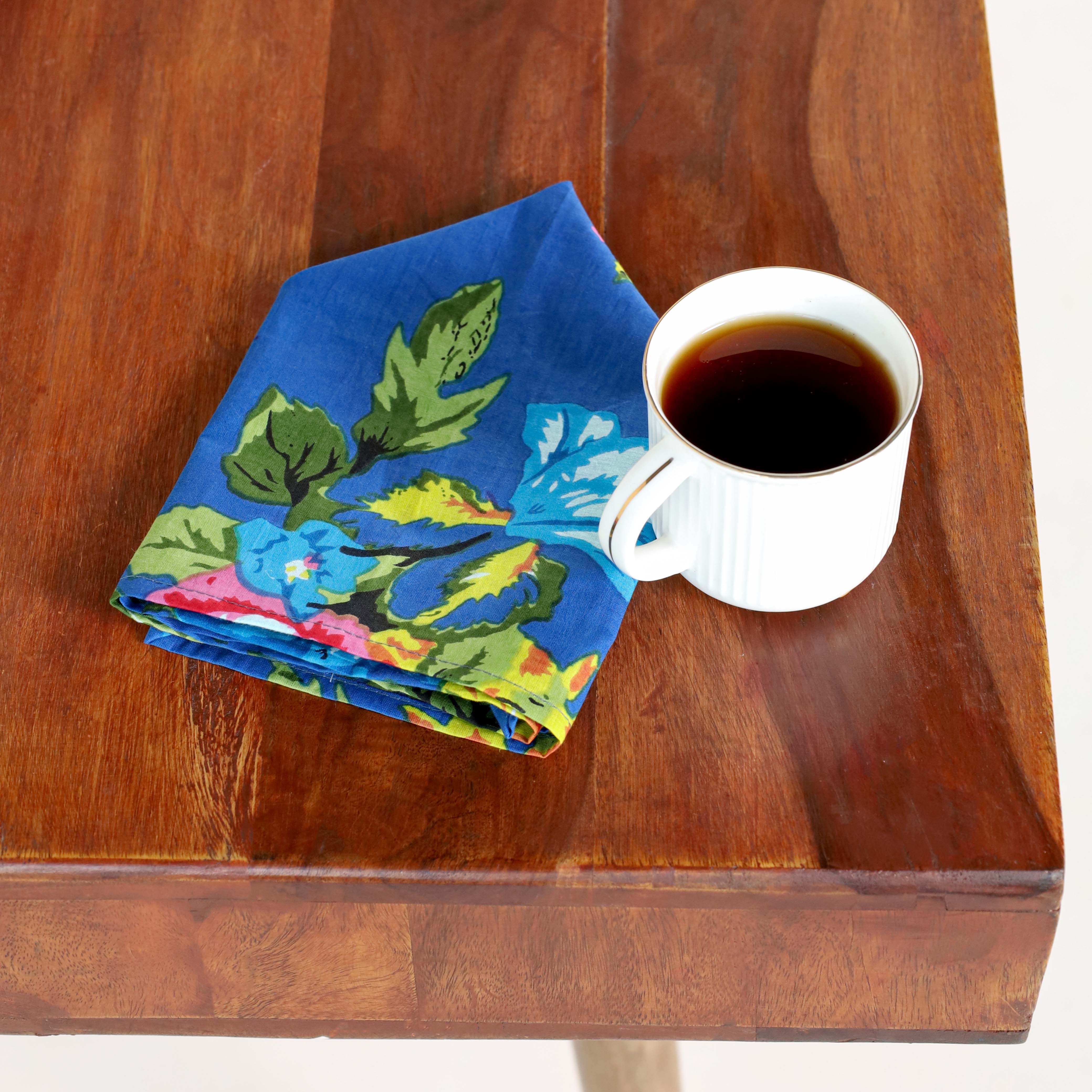 Blue Floral Cotton Table Napkins