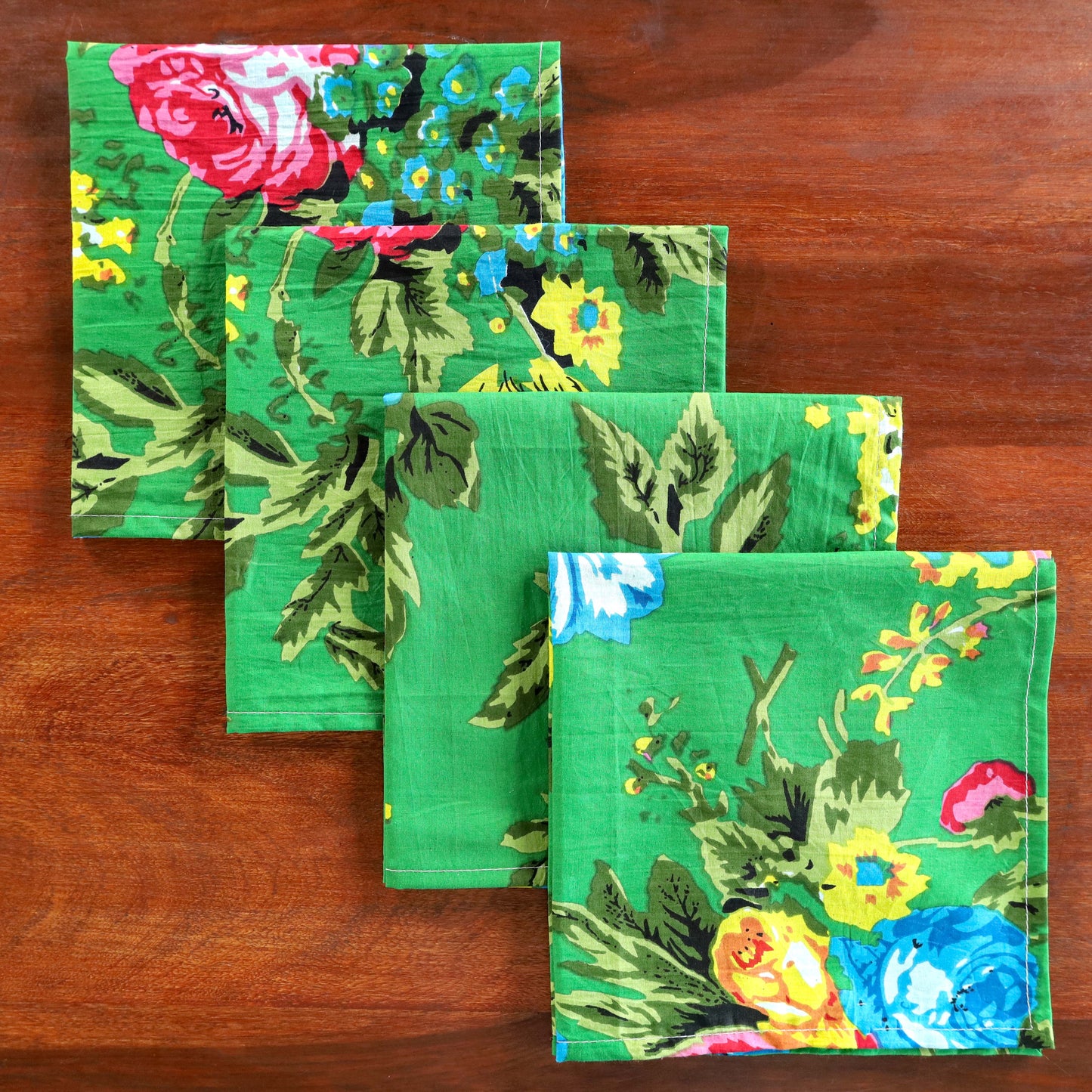 Green Floral Cotton Table Napkins