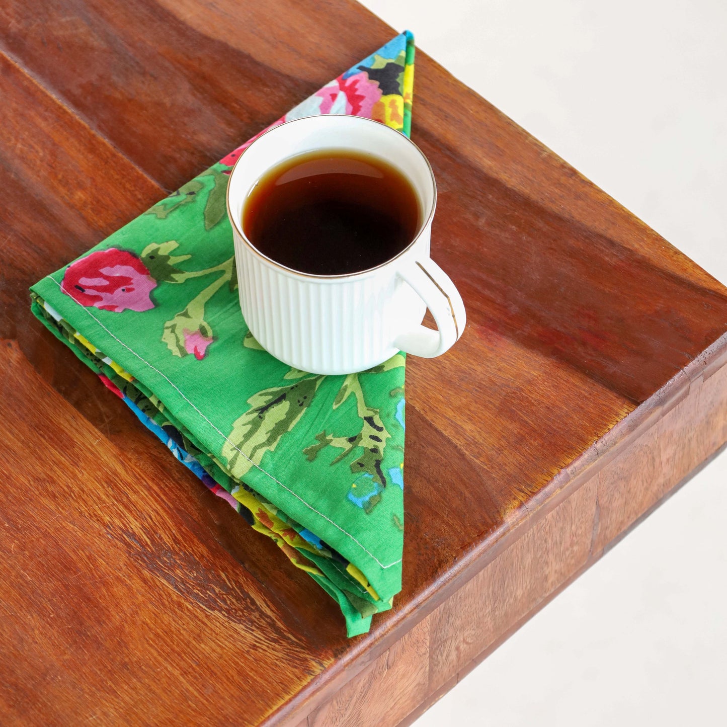 Green Floral Cotton Table Napkins