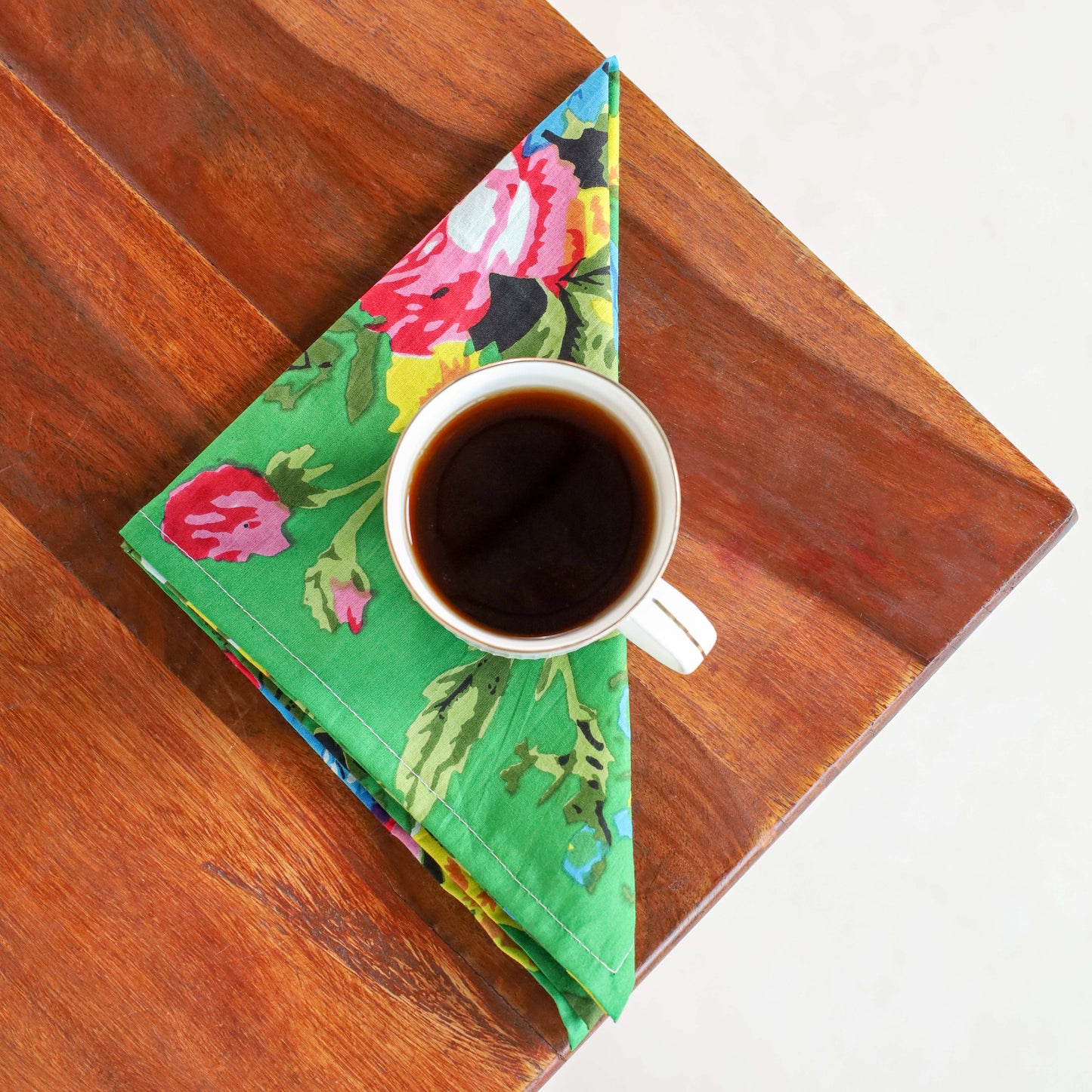 Green Floral Cotton Table Napkins