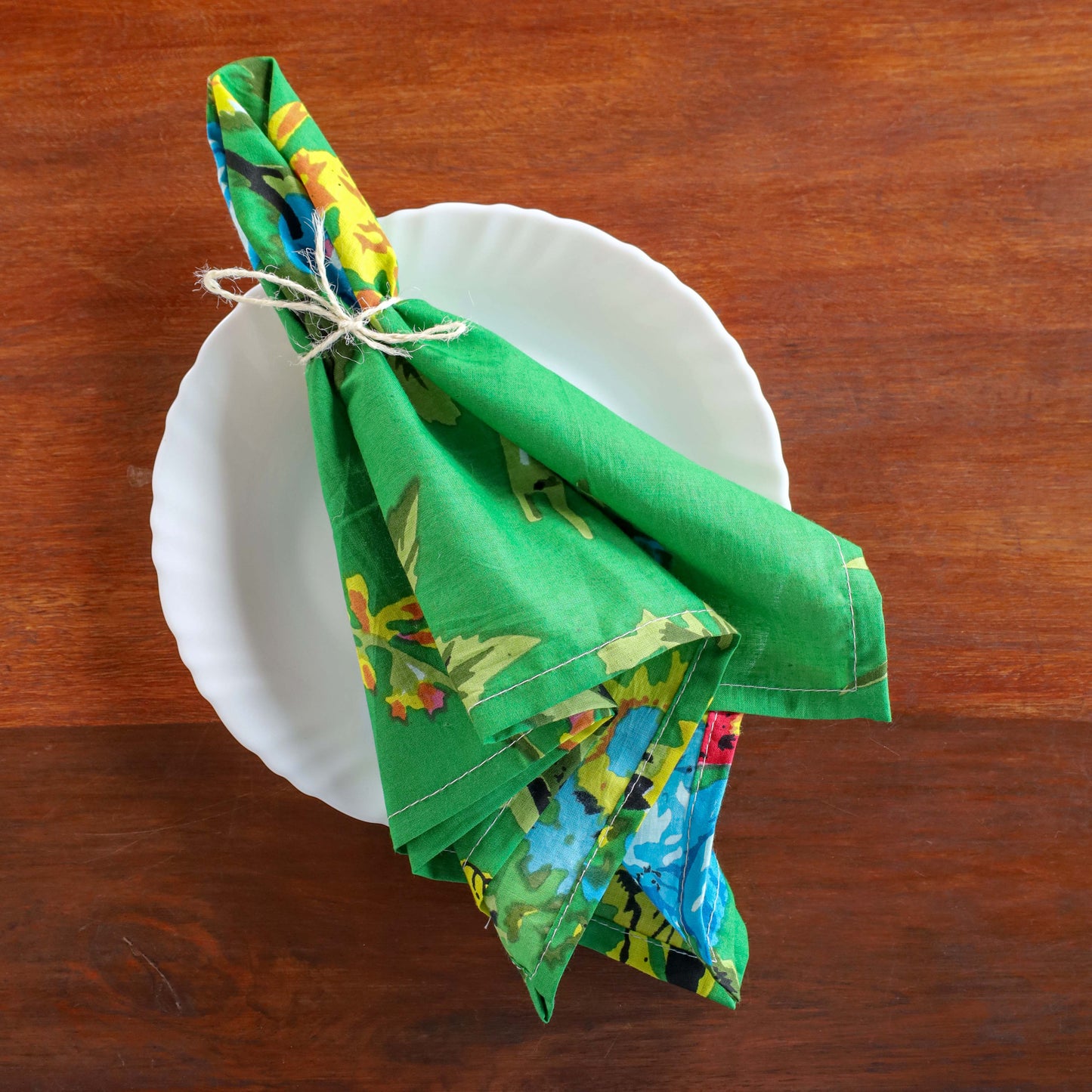 Green Floral Cotton Table Napkins