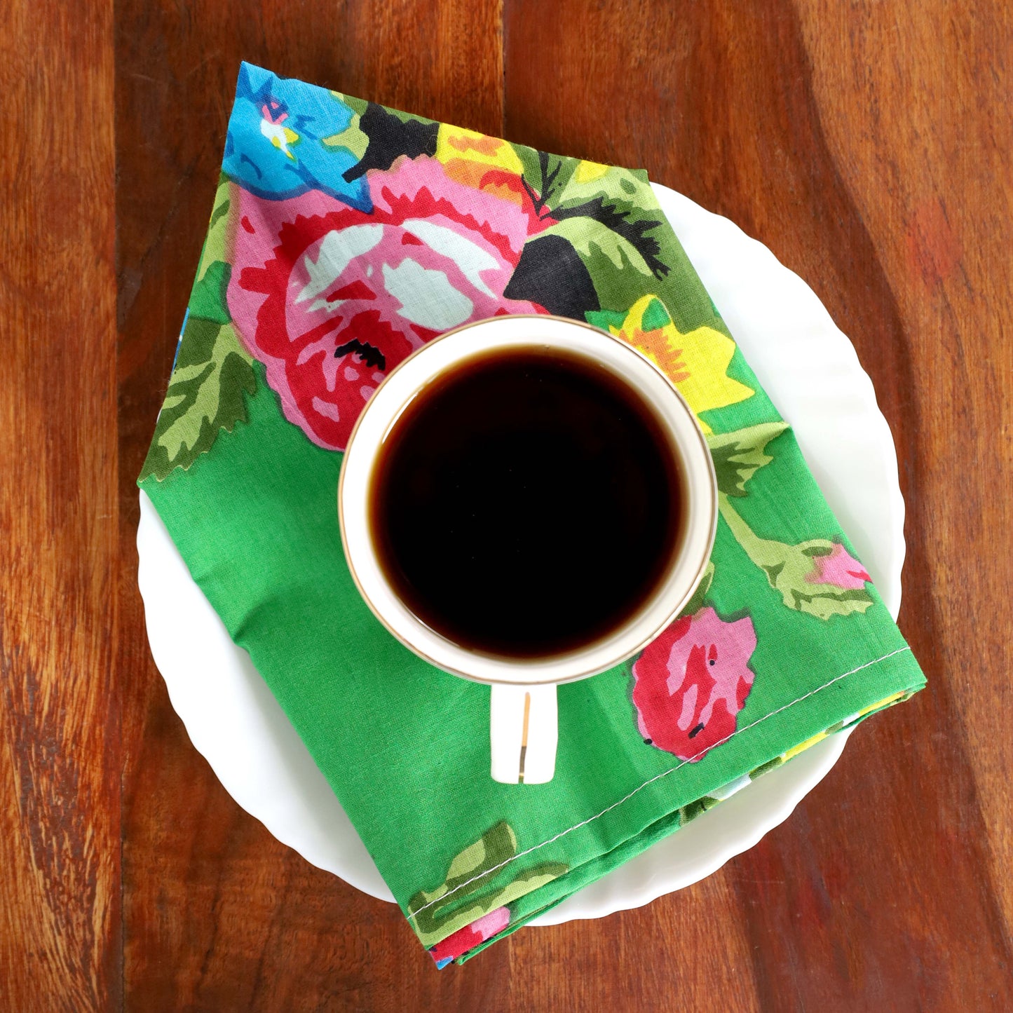 Green Floral Cotton Table Napkins