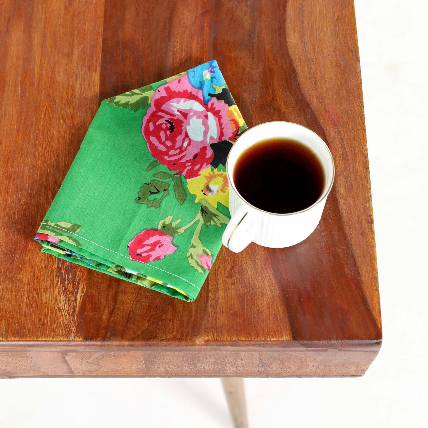 Green Floral Cotton Table Napkins