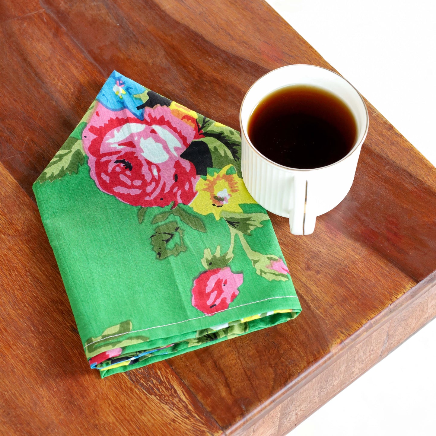 Green Floral Cotton Table Napkins