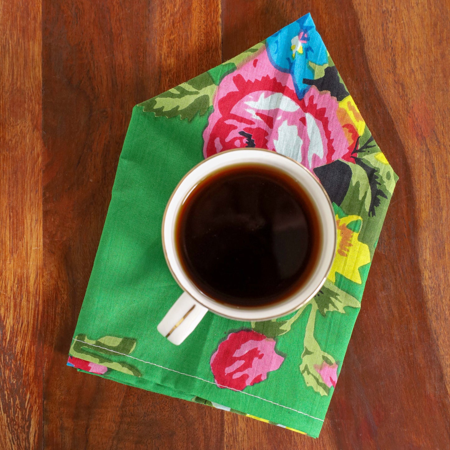 Green Floral Cotton Table Napkins