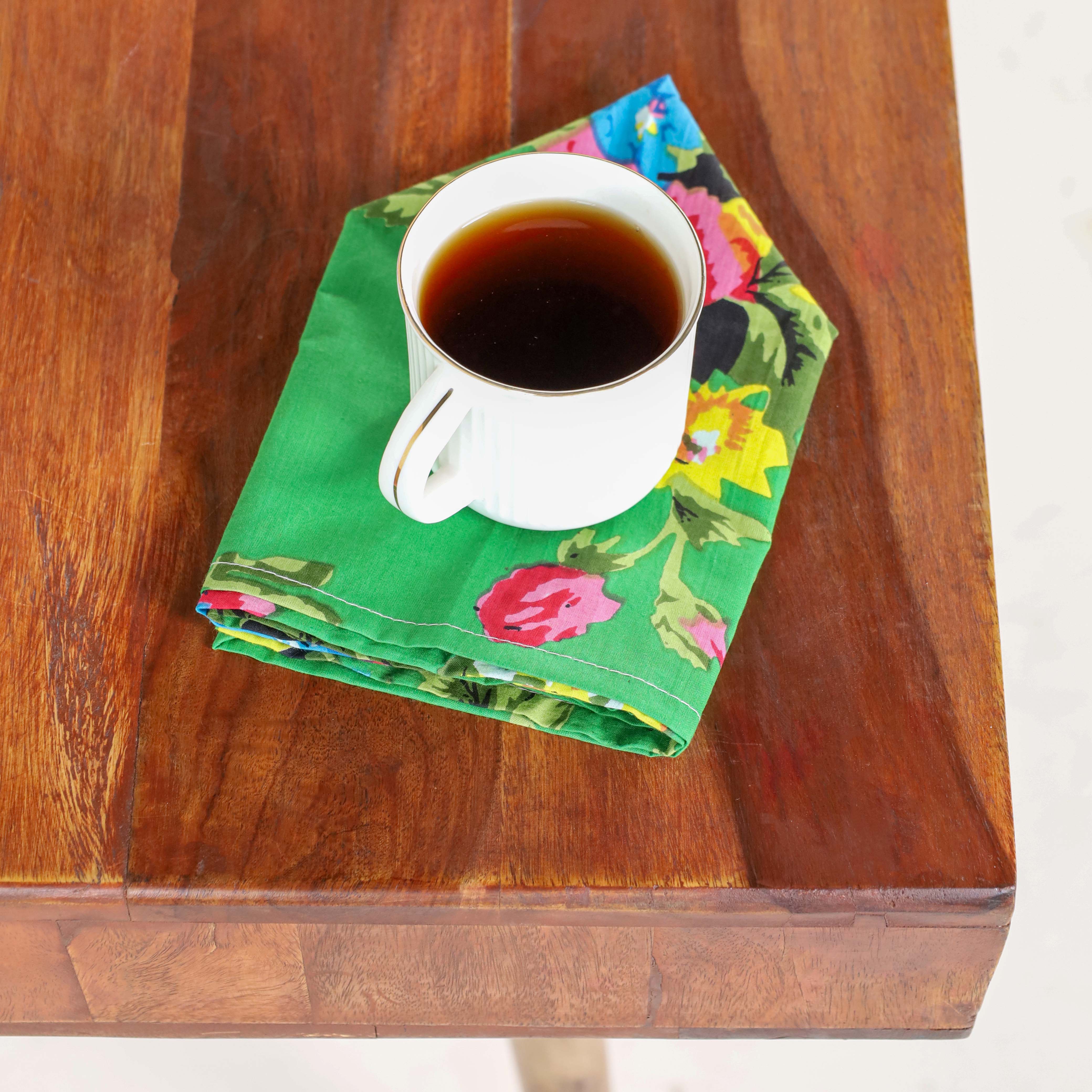 Green Floral Cotton Table Napkins