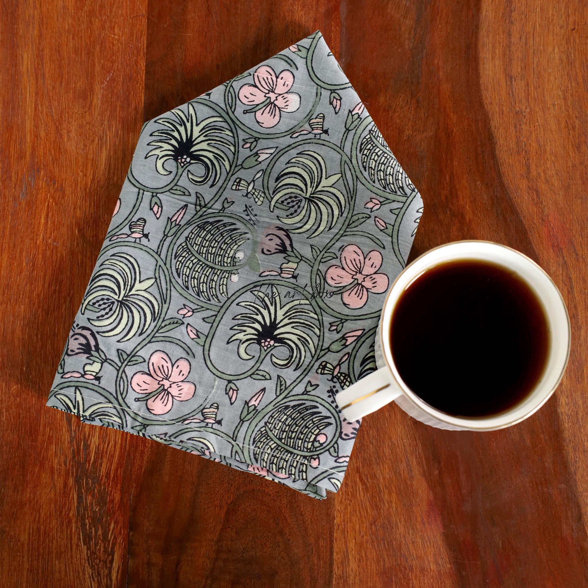 Grey Cotton Floral Table Napkins