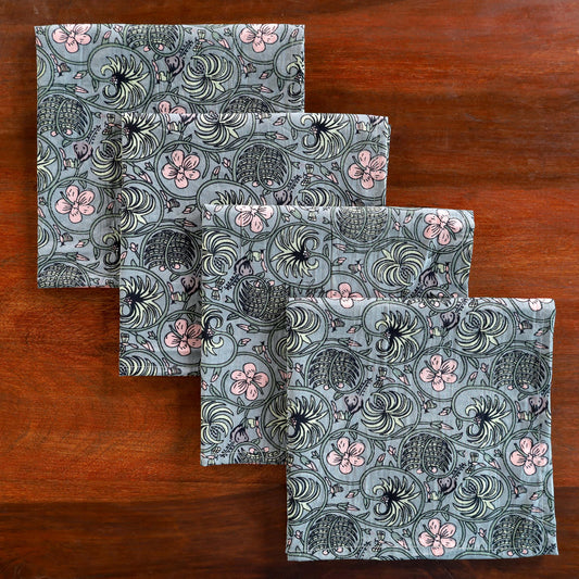 Grey Cotton Floral Table Napkins