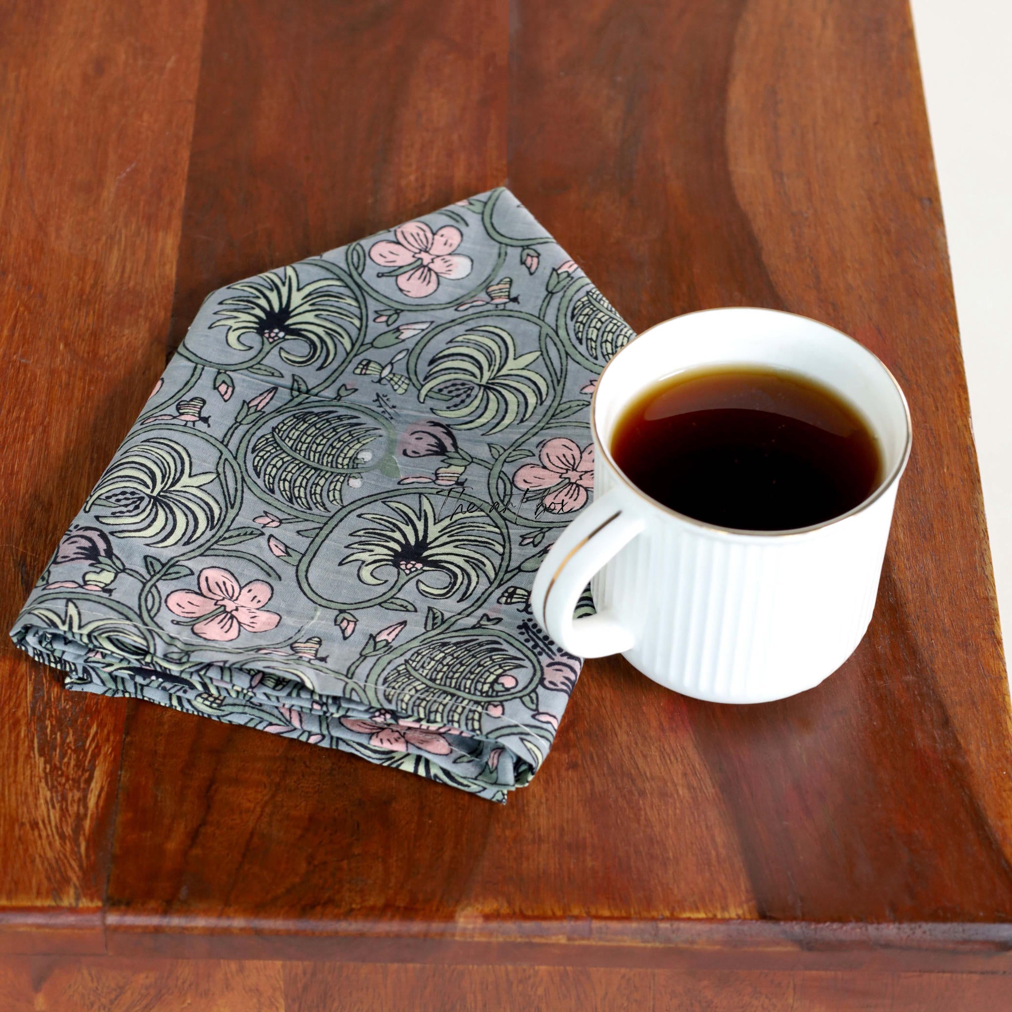 Grey Cotton Floral Table Napkins