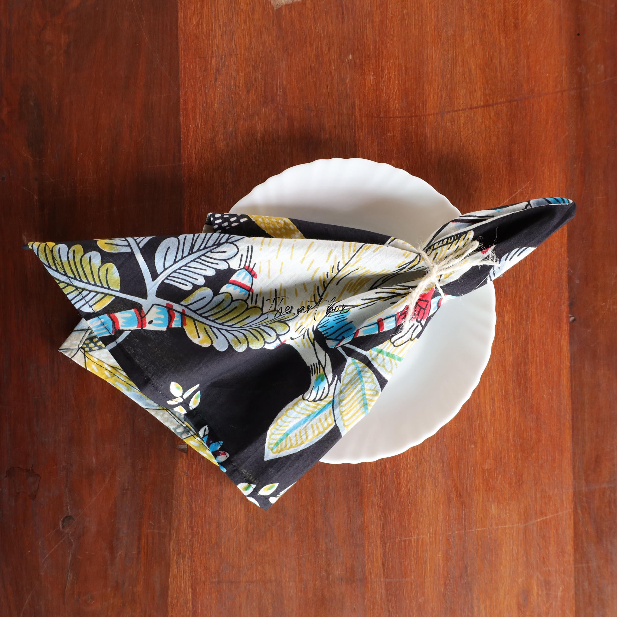 Black Cotton Floral Table Napkins