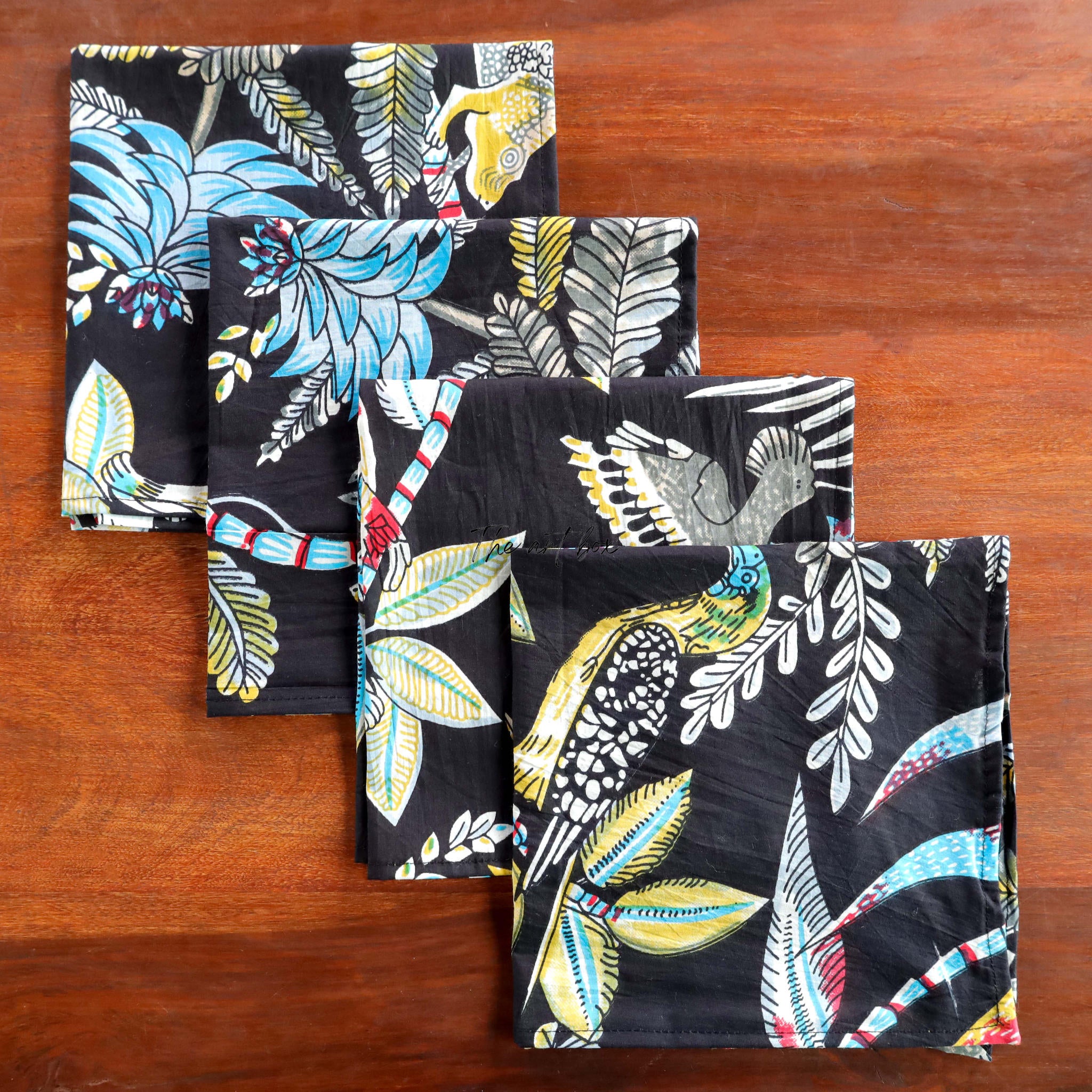 Black Cotton Floral Table Napkins