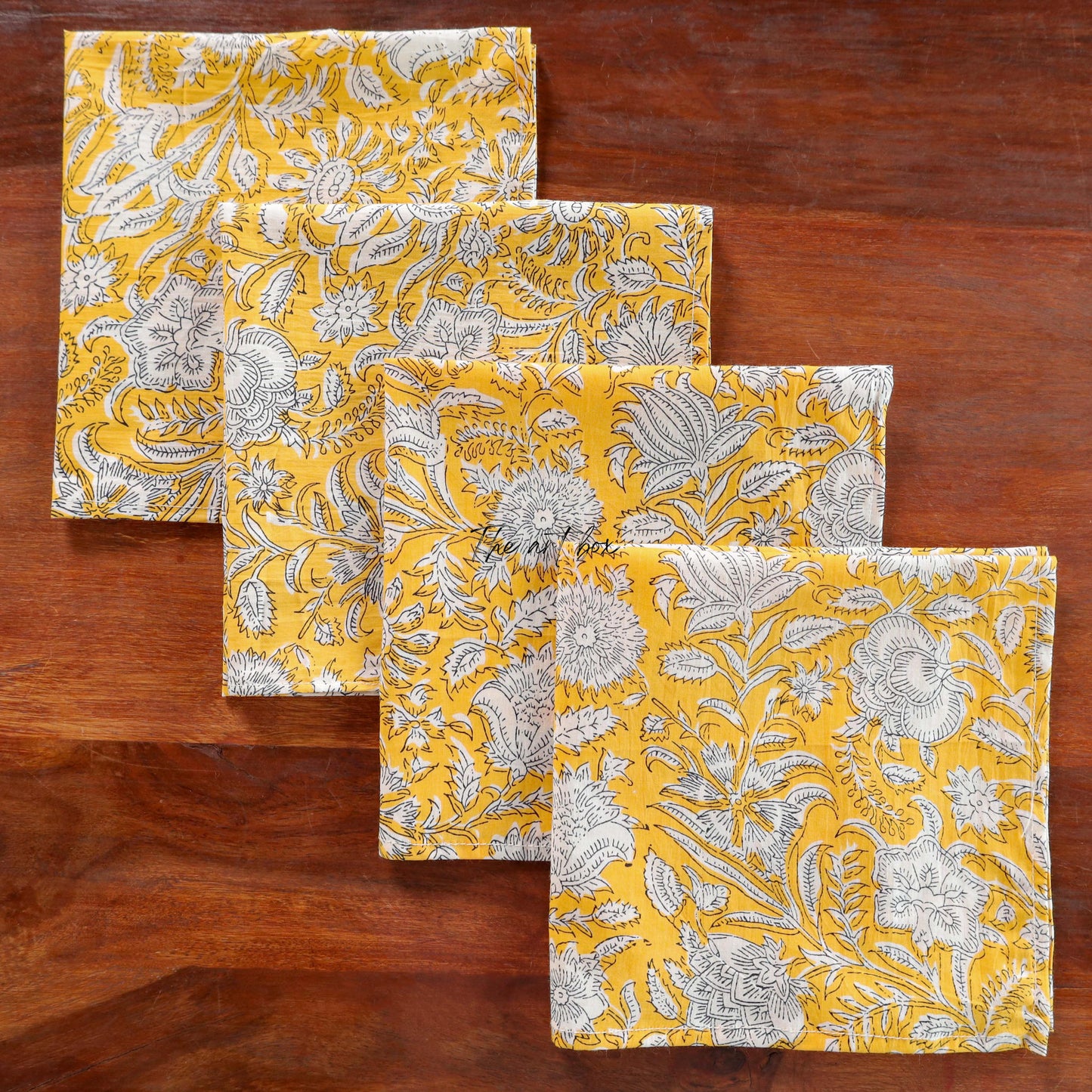 White Cotton Yellow Floral Table Napkins