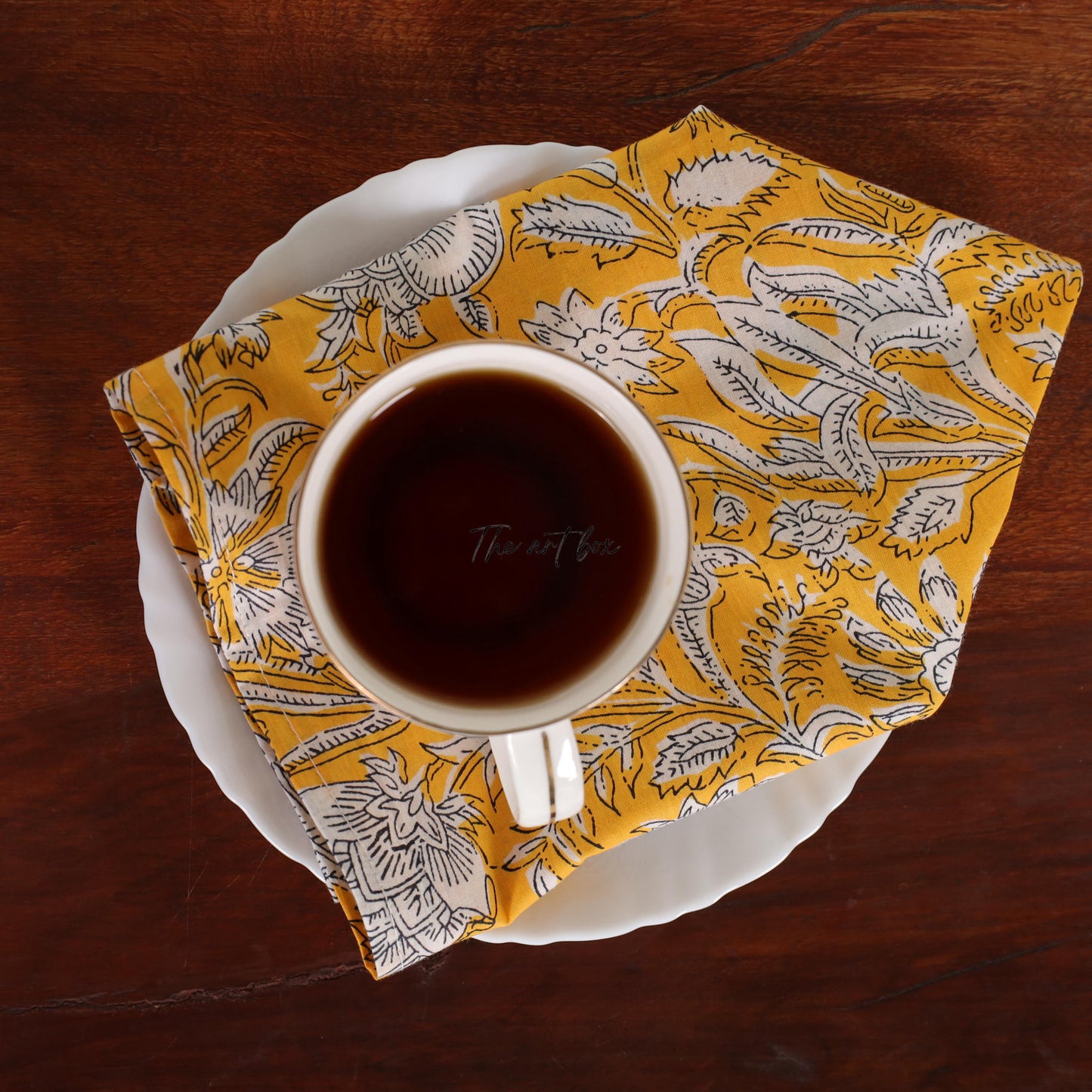 White Cotton Yellow Floral Table Napkins