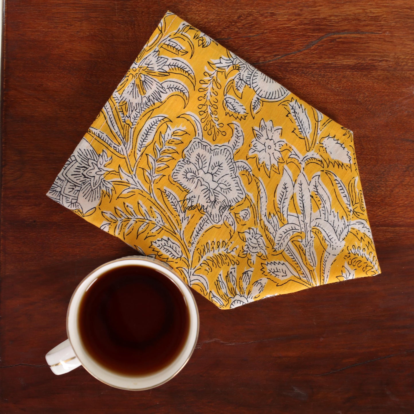 White Cotton Yellow Floral Table Napkins