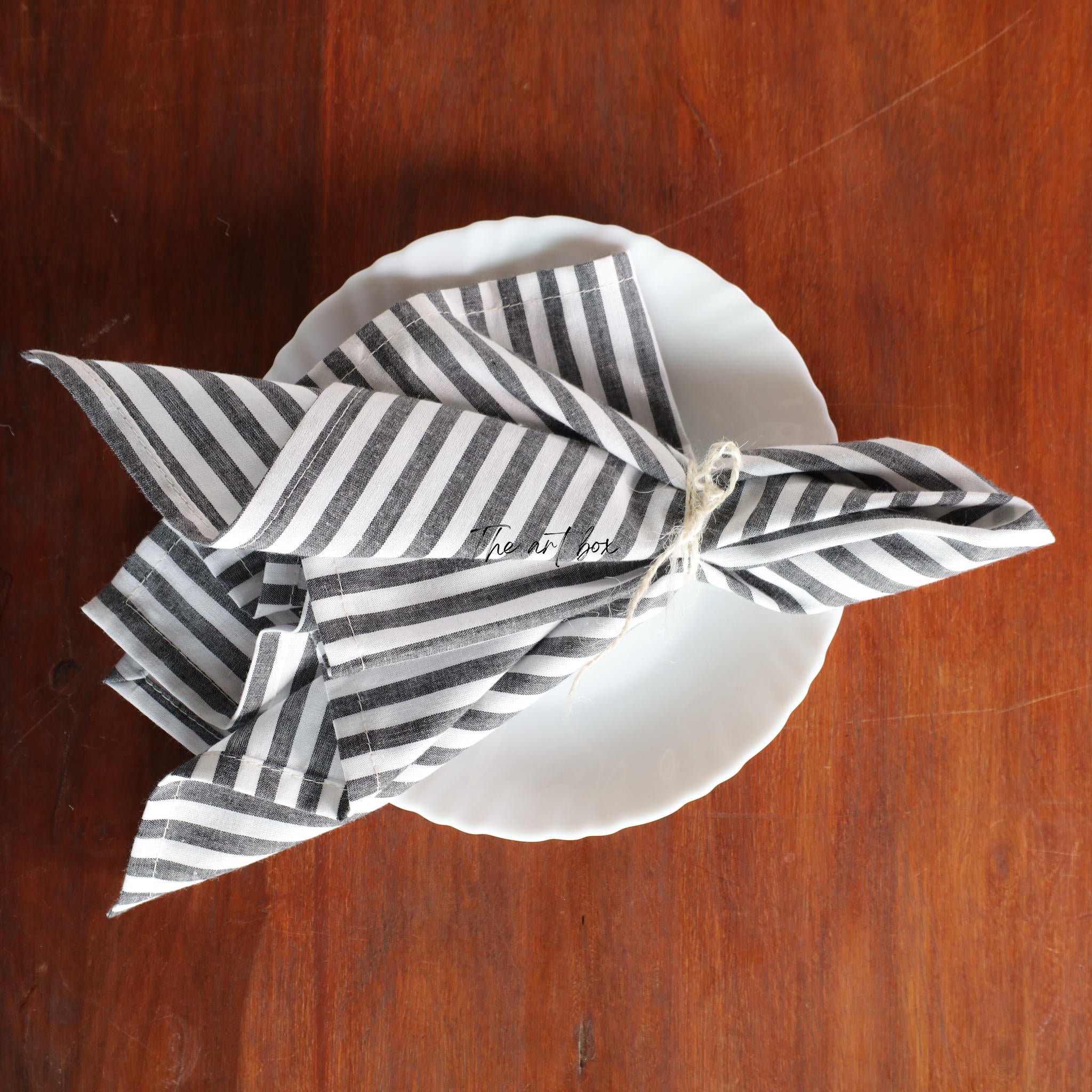 White Cotton Black Stripe Table Napkins