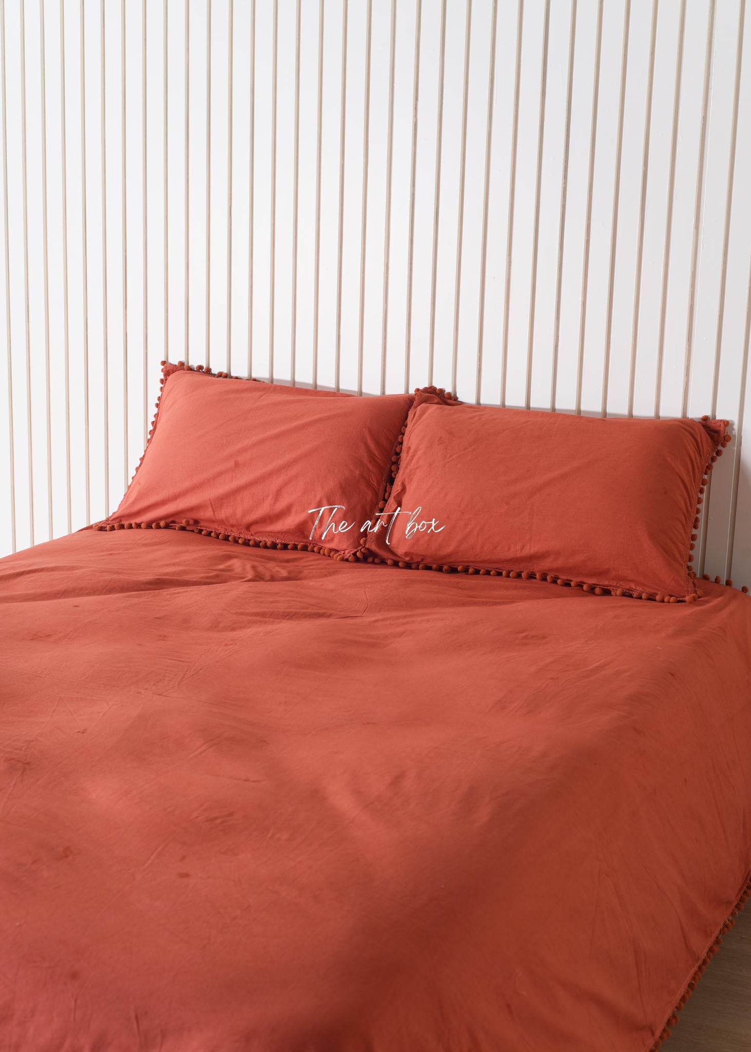 Red Linen Bedsheet with Pillow Covers